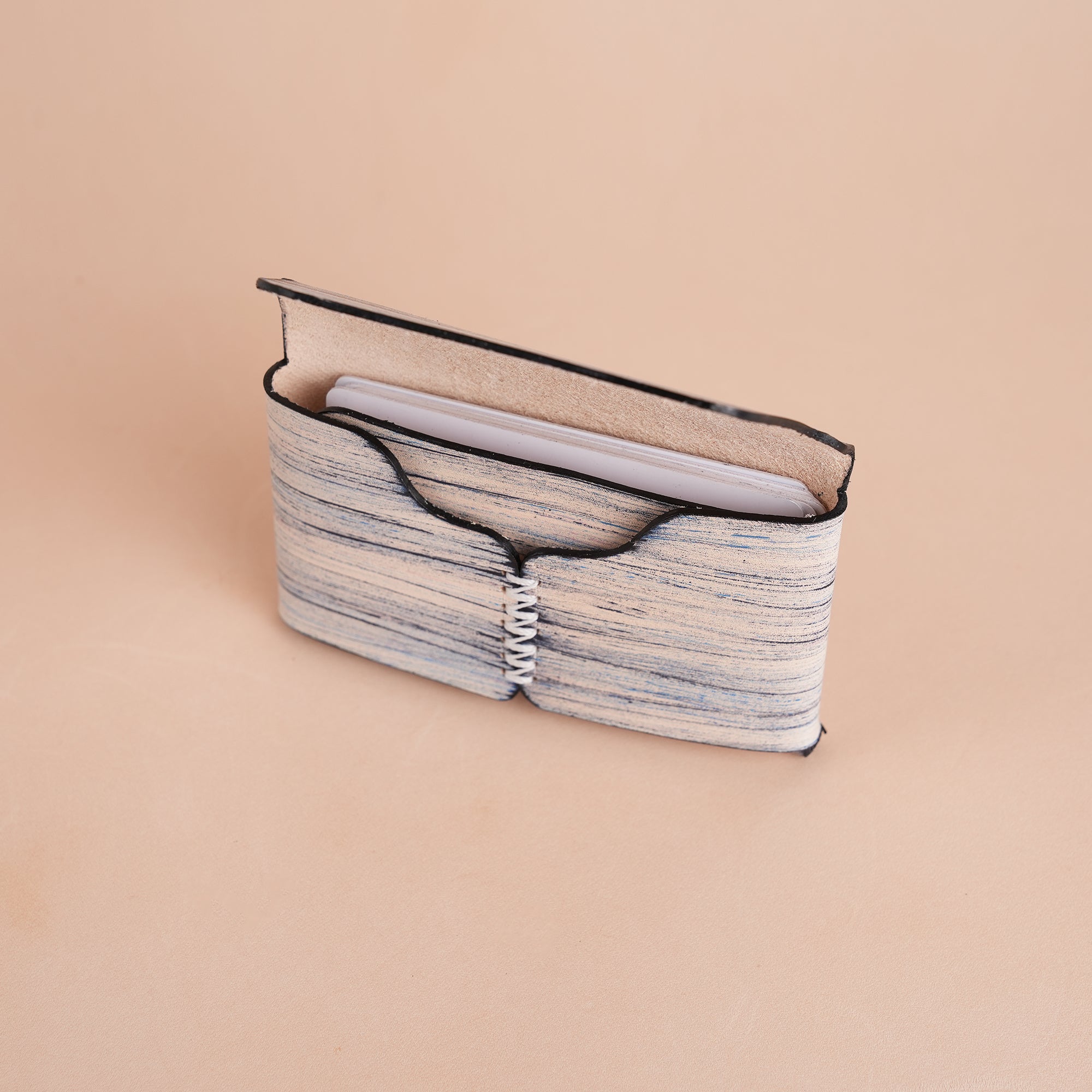 Minimalist Sky Blue Leather Snap Wallet - Natural Streaks