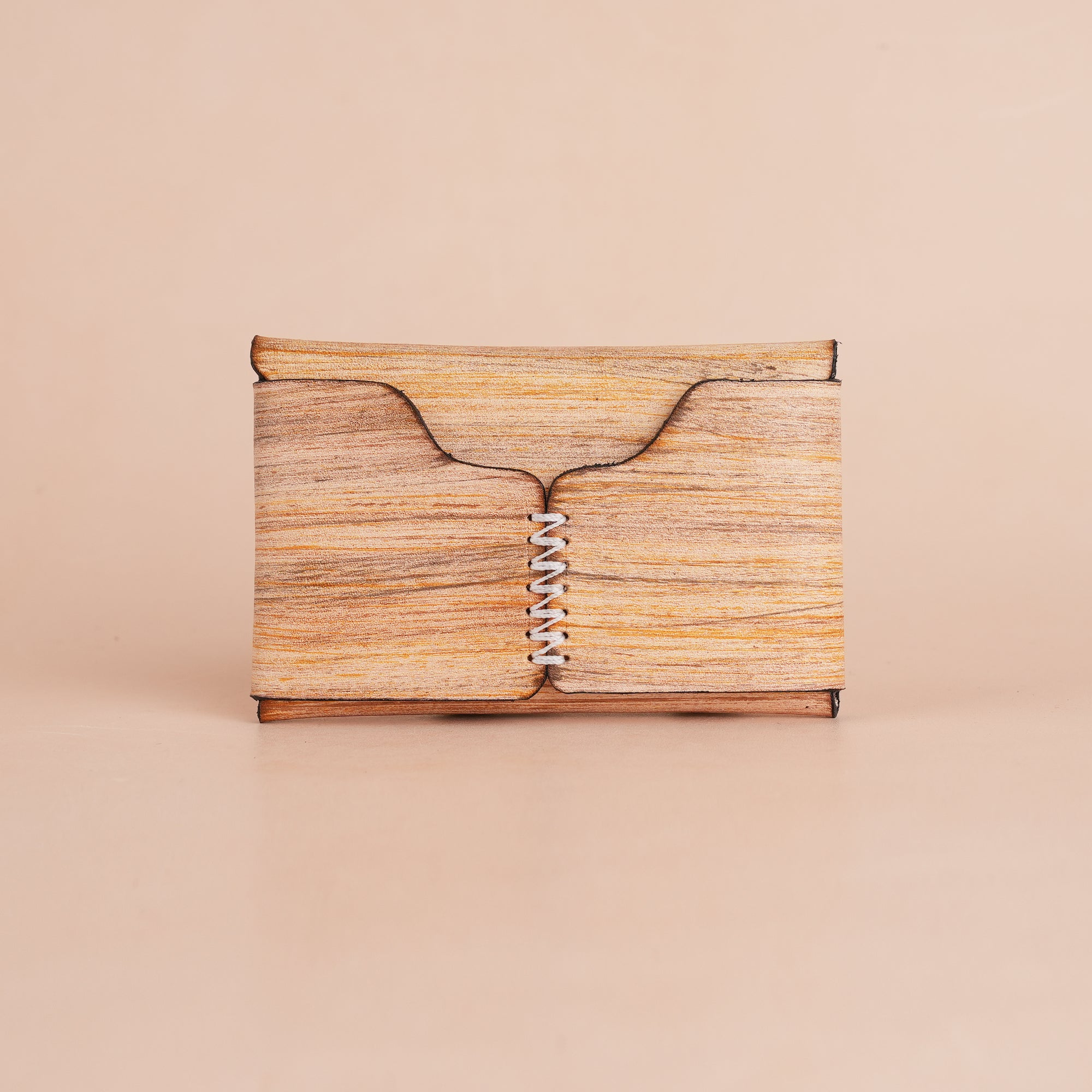 Minimalist Light Tan Leather Snap Wallet - Natural Streaks