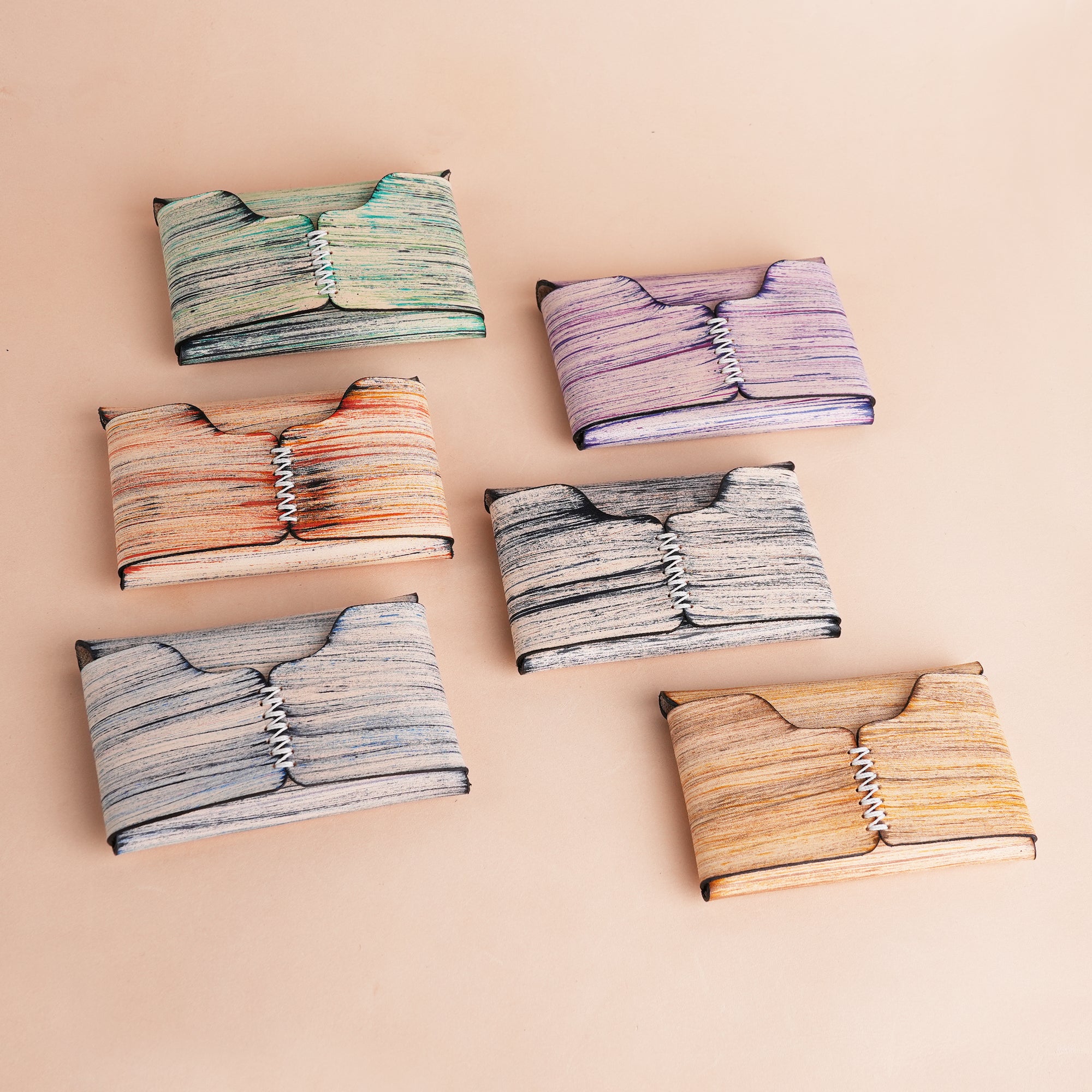 Minimalist Blue Leather Snap Wallet - Natural Streaks