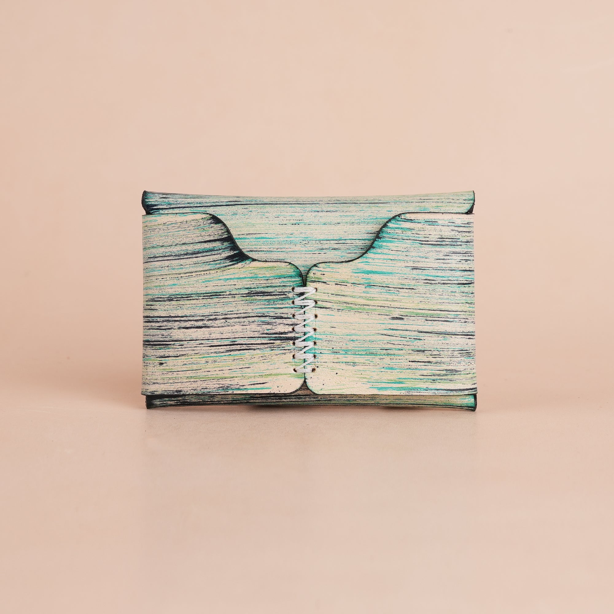 Minimalist Green Leather Snap Wallet - Natural Streaks