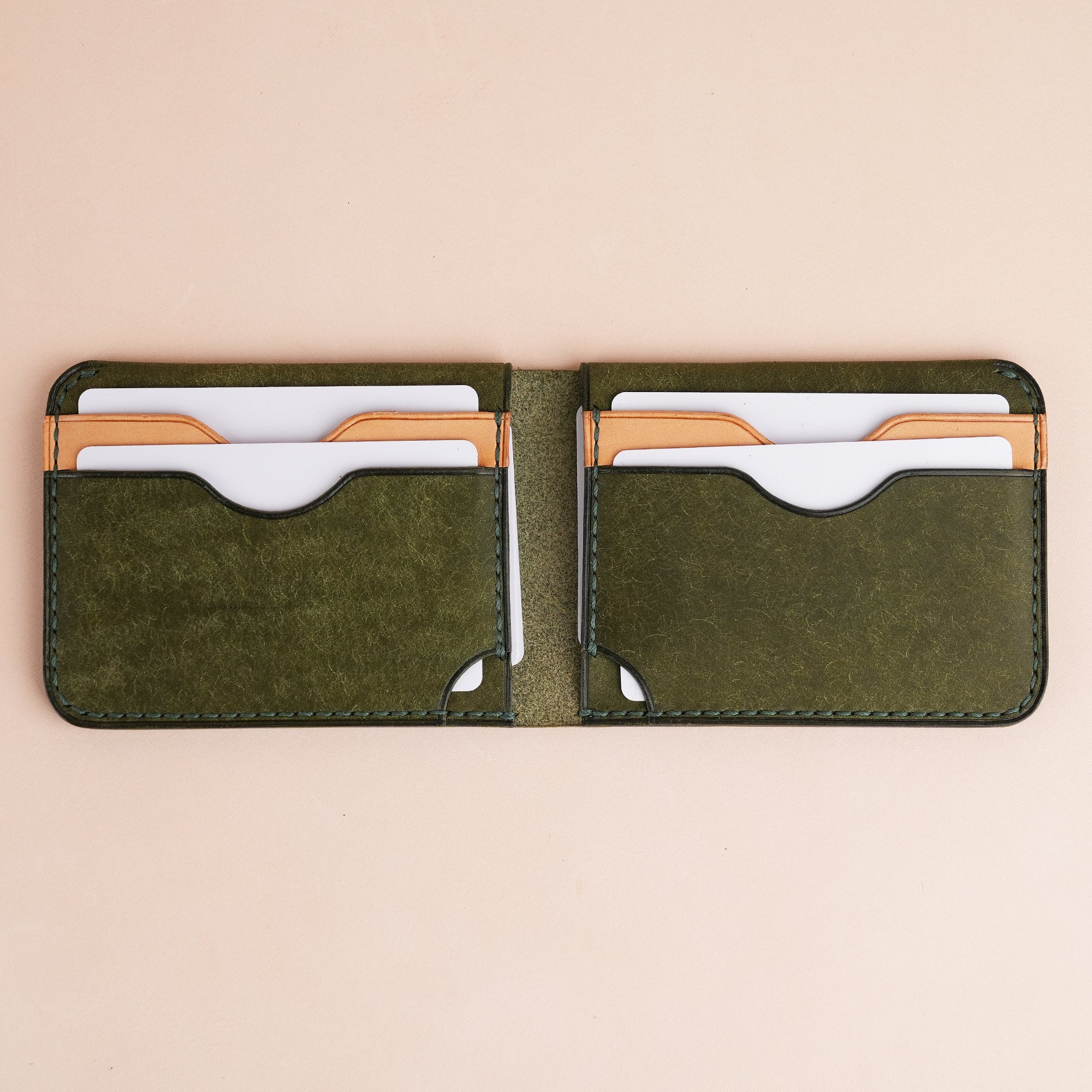 Minimalist Green Pueblo Leather Wing Bifold Wallet