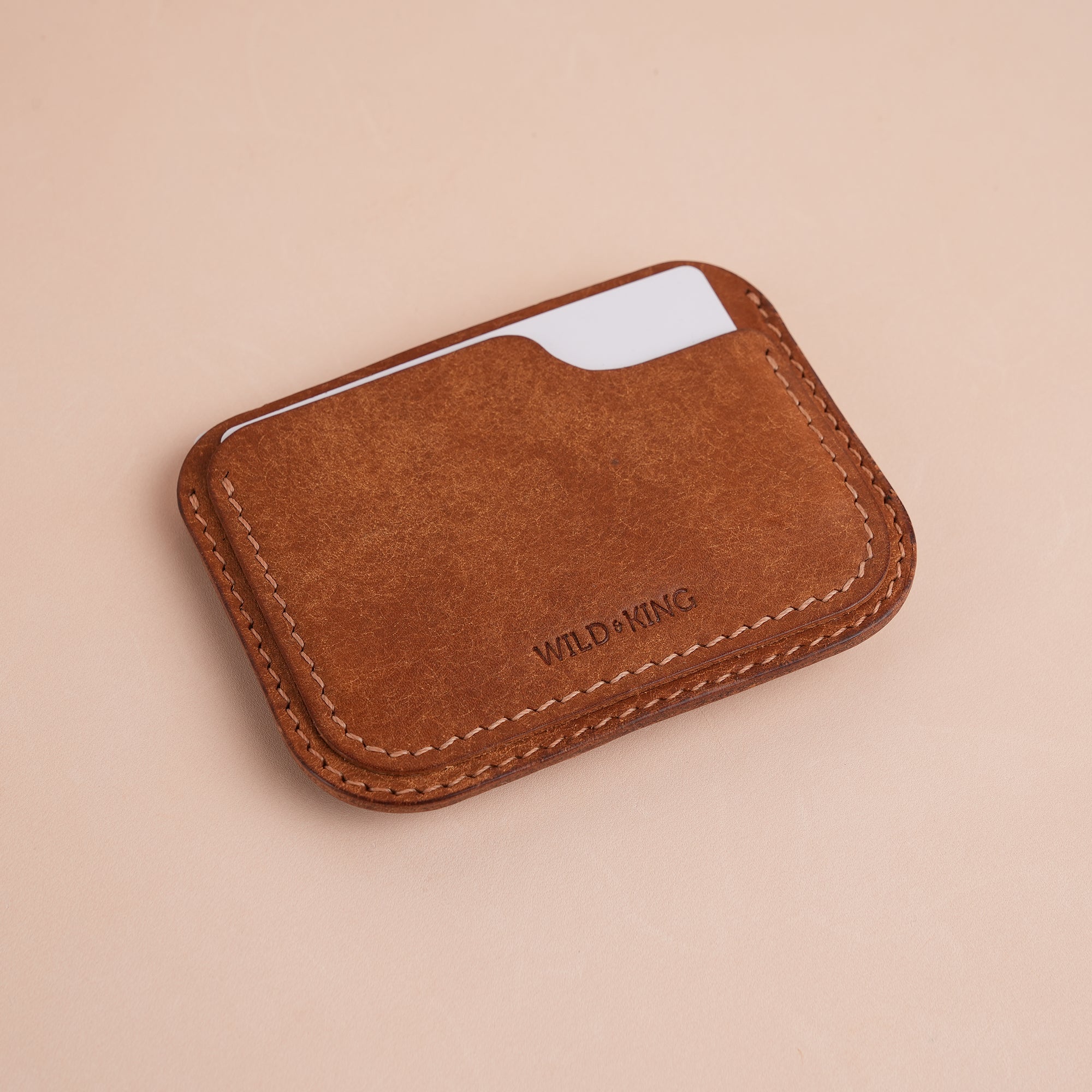 Minimalist Cognac Pueblo Leather Card Holder - Dinosaur Design
