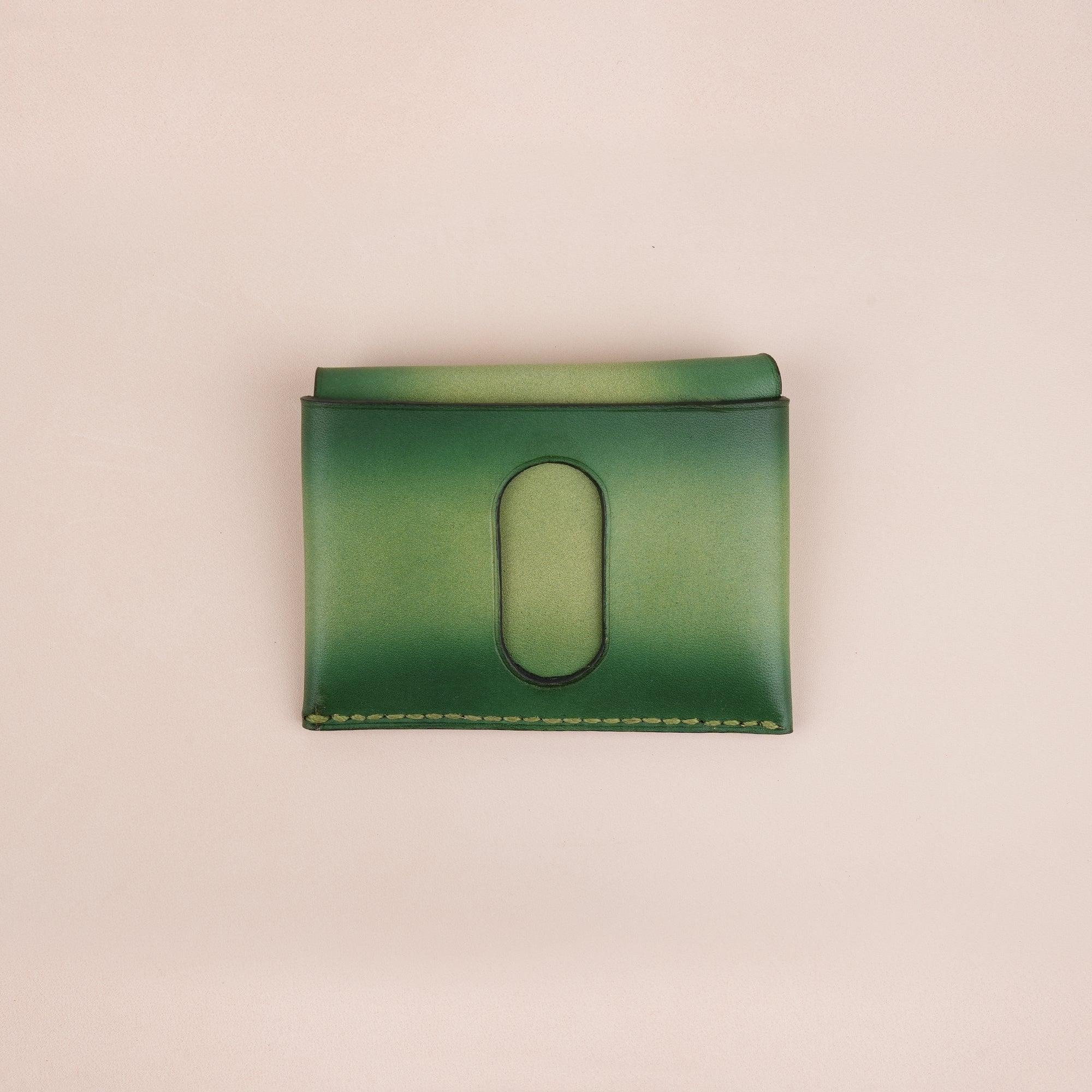 Green Minimalist Leather Snap Card Wallet - WildandKing