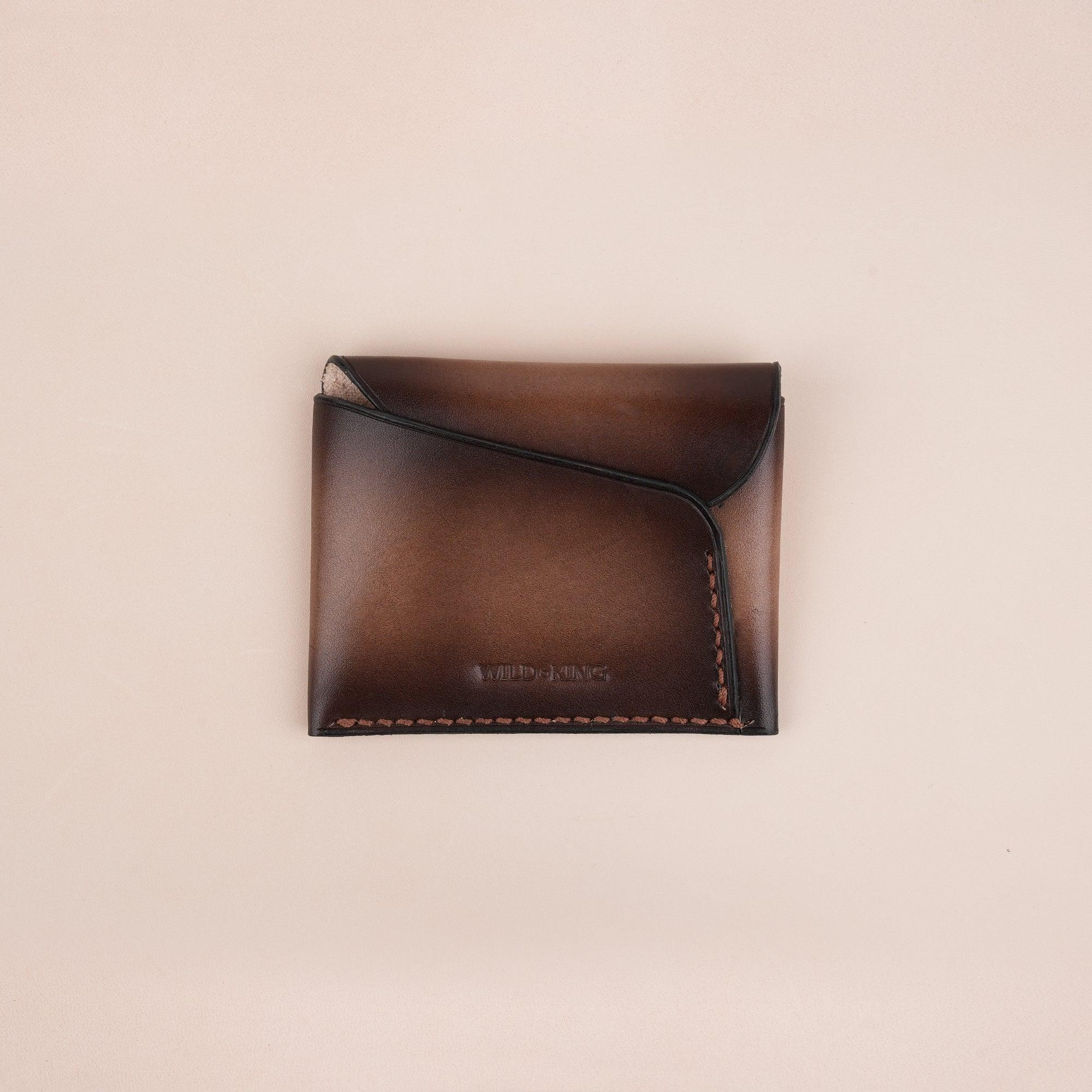 Dark Brown Minimalist Leather Snap Card Wallet - WildandKing