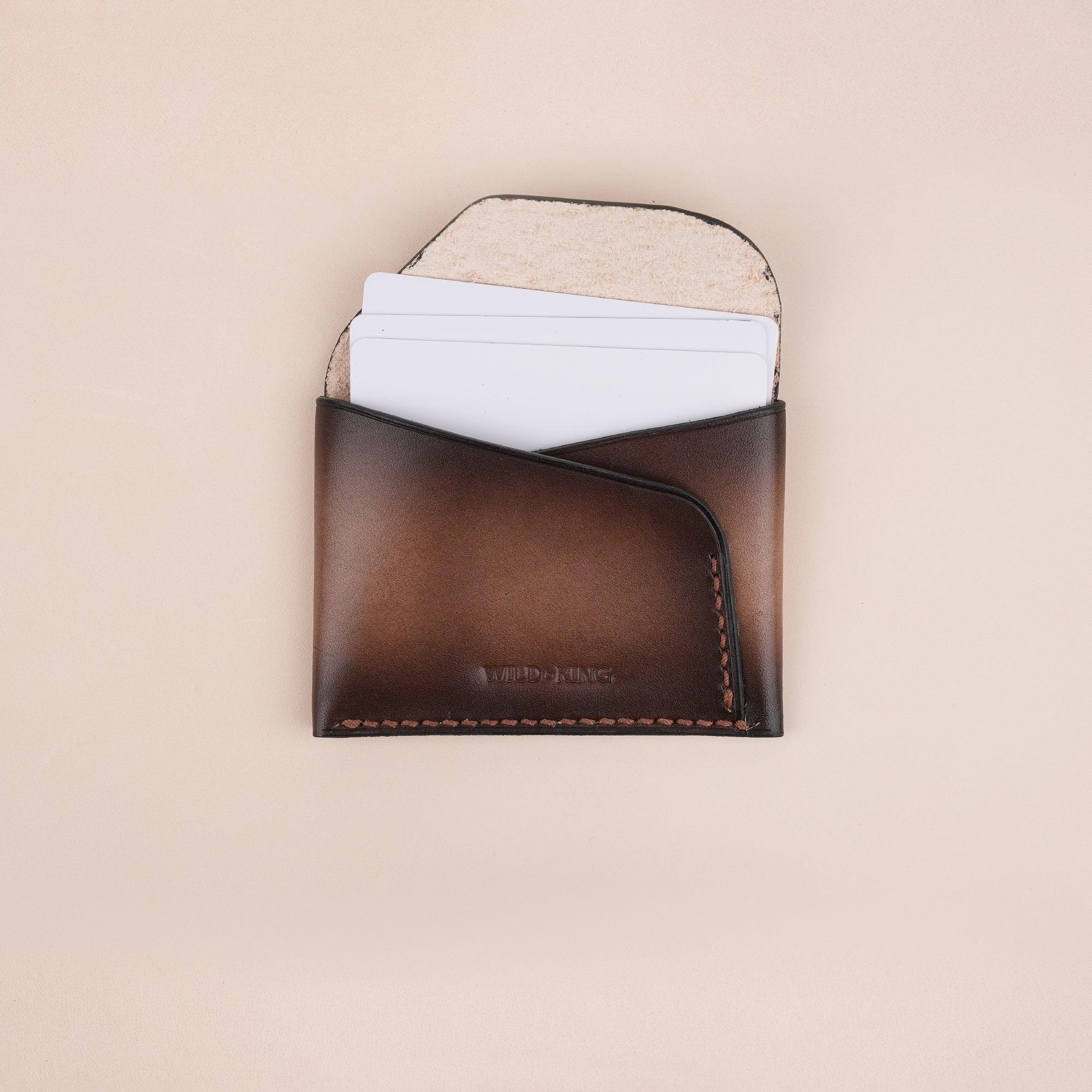 Dark Brown Minimalist Leather Snap Card Wallet - WildandKing