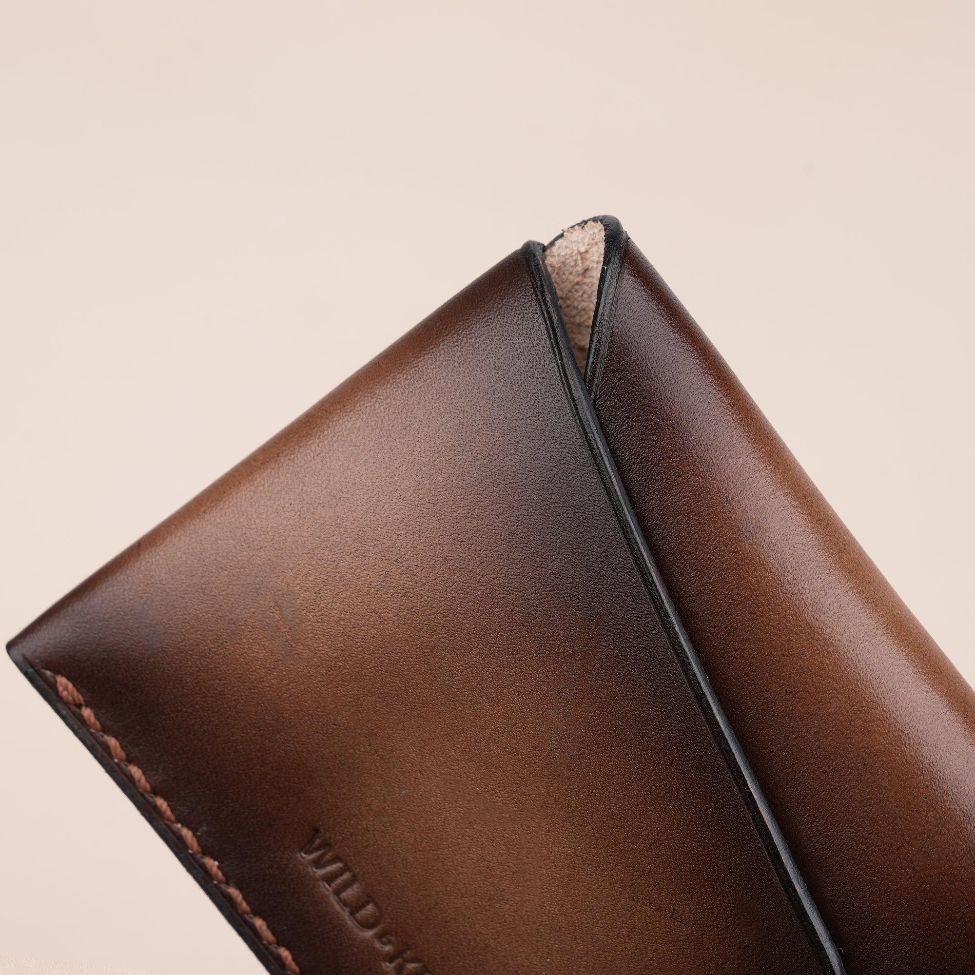 Dark Brown Minimalist Leather Snap Card Wallet - WildandKing