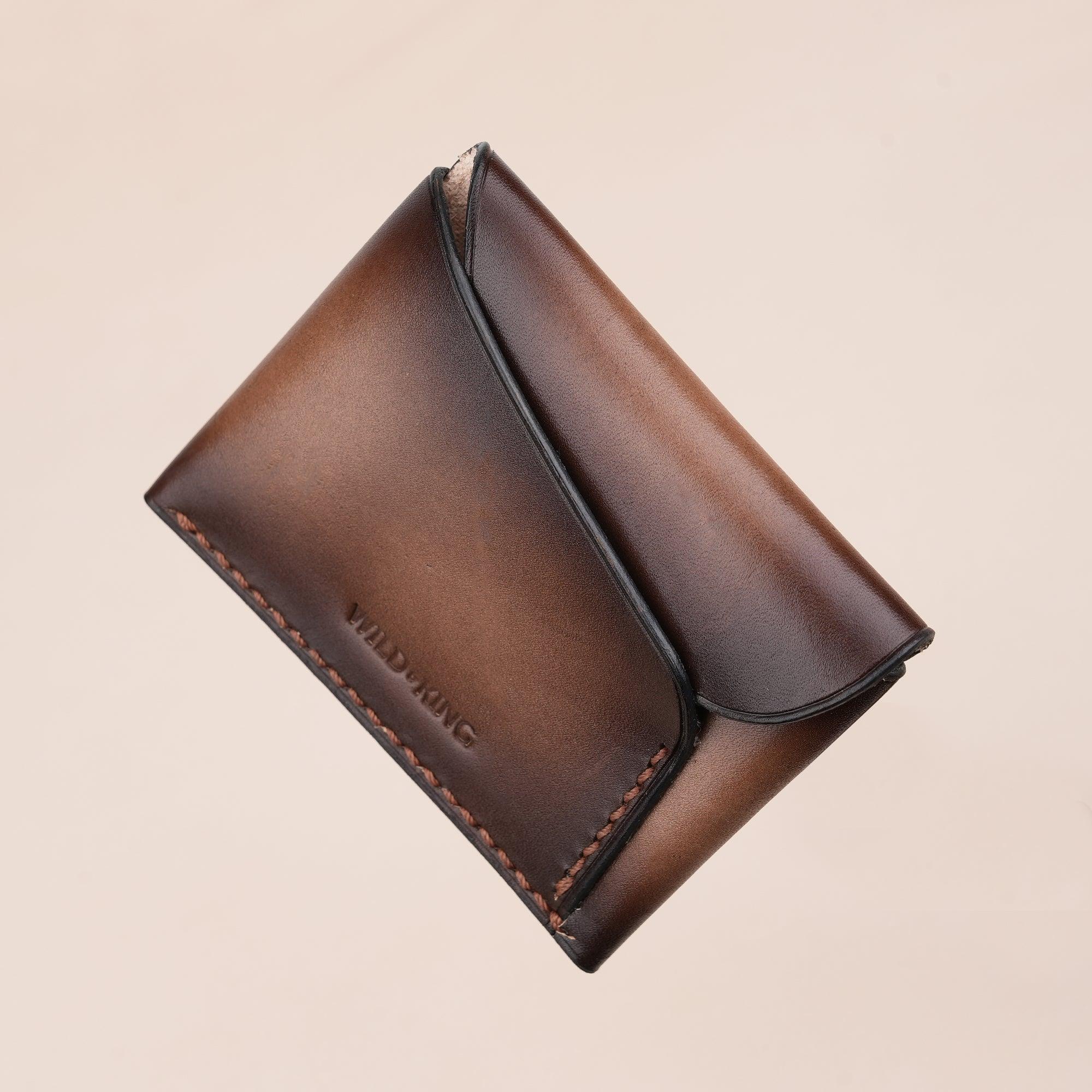 Dark Brown Minimalist Leather Snap Card Wallet - WildandKing