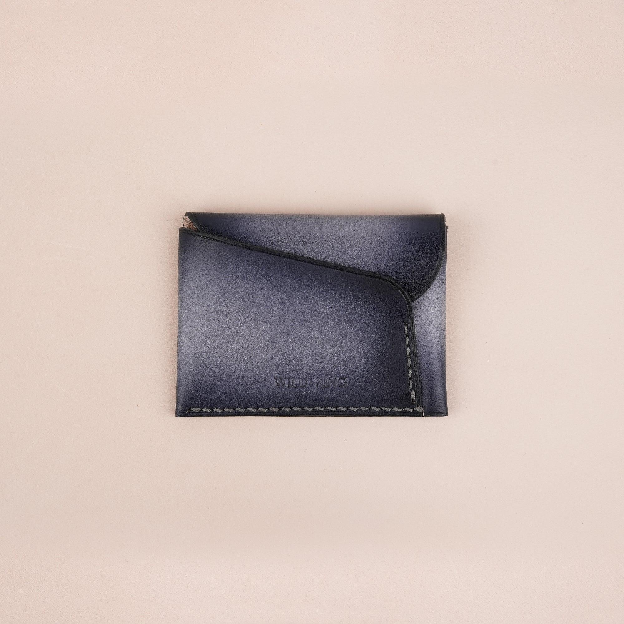 Black Minimalist Leather Snap Card Wallet - WildandKing