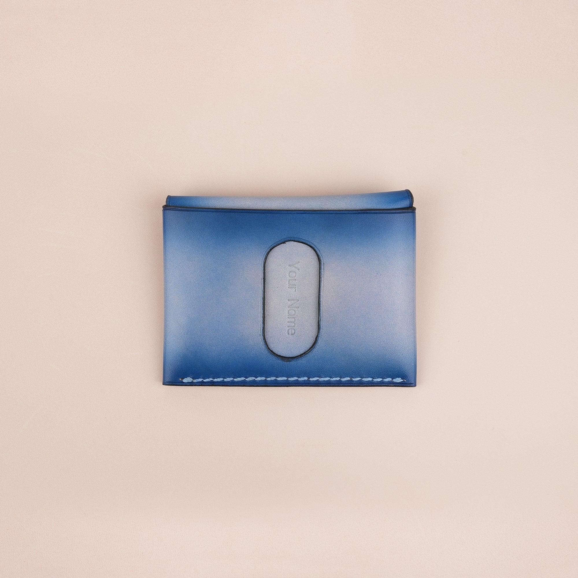 Blue Minimalist Leather Snap Card Wallet - WildandKing