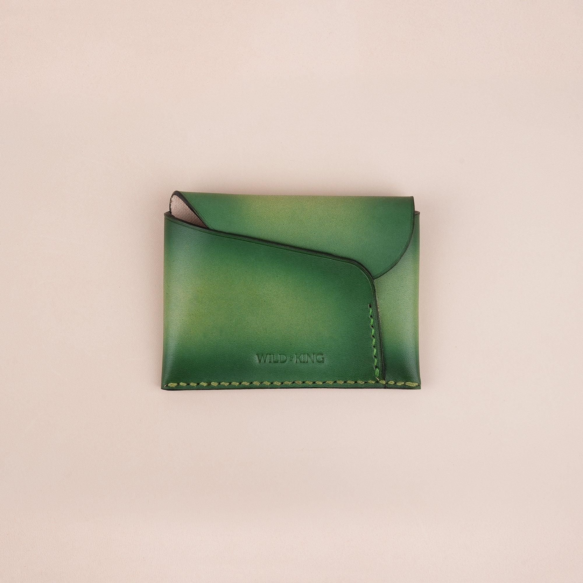 Green Minimalist Leather Snap Card Wallet - WildandKing