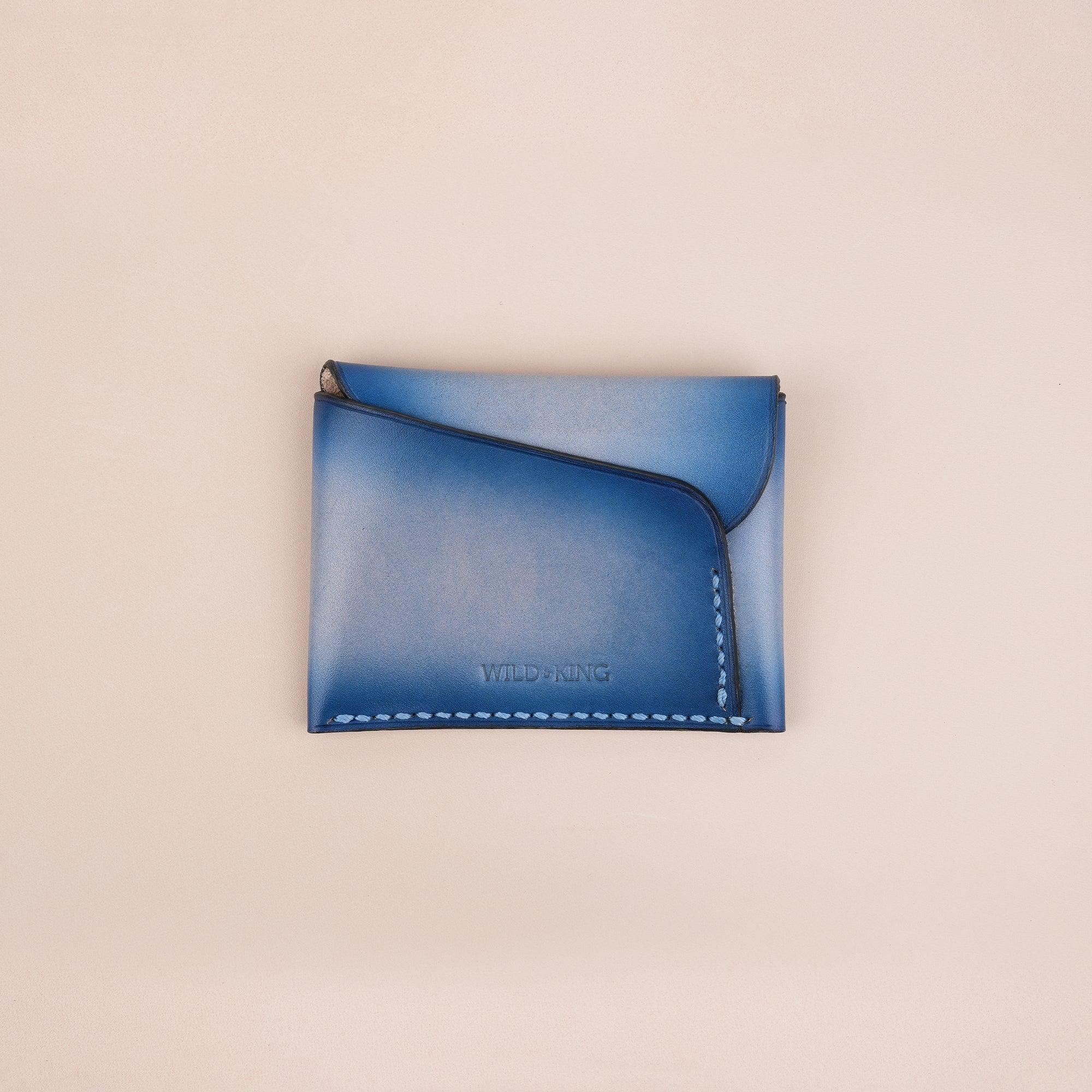 Blue Minimalist Leather Snap Card Wallet - WildandKing