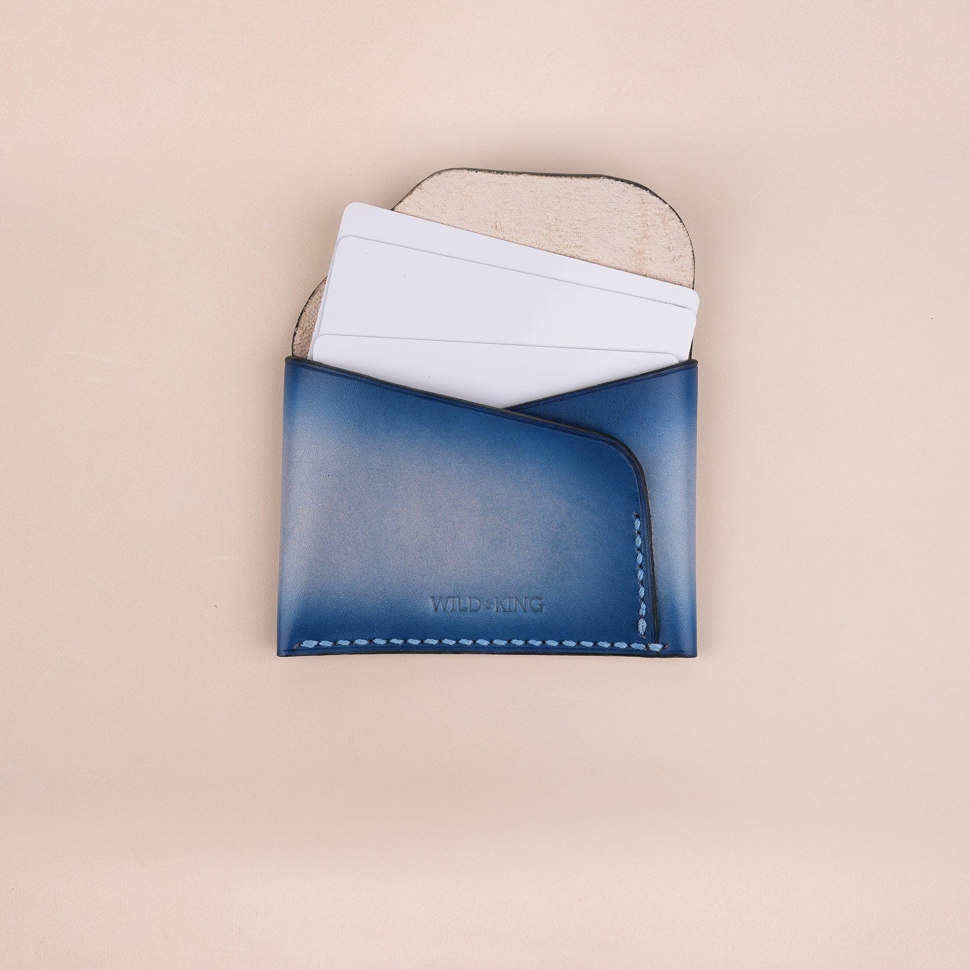 Blue Minimalist Leather Snap Card Wallet - WildandKing