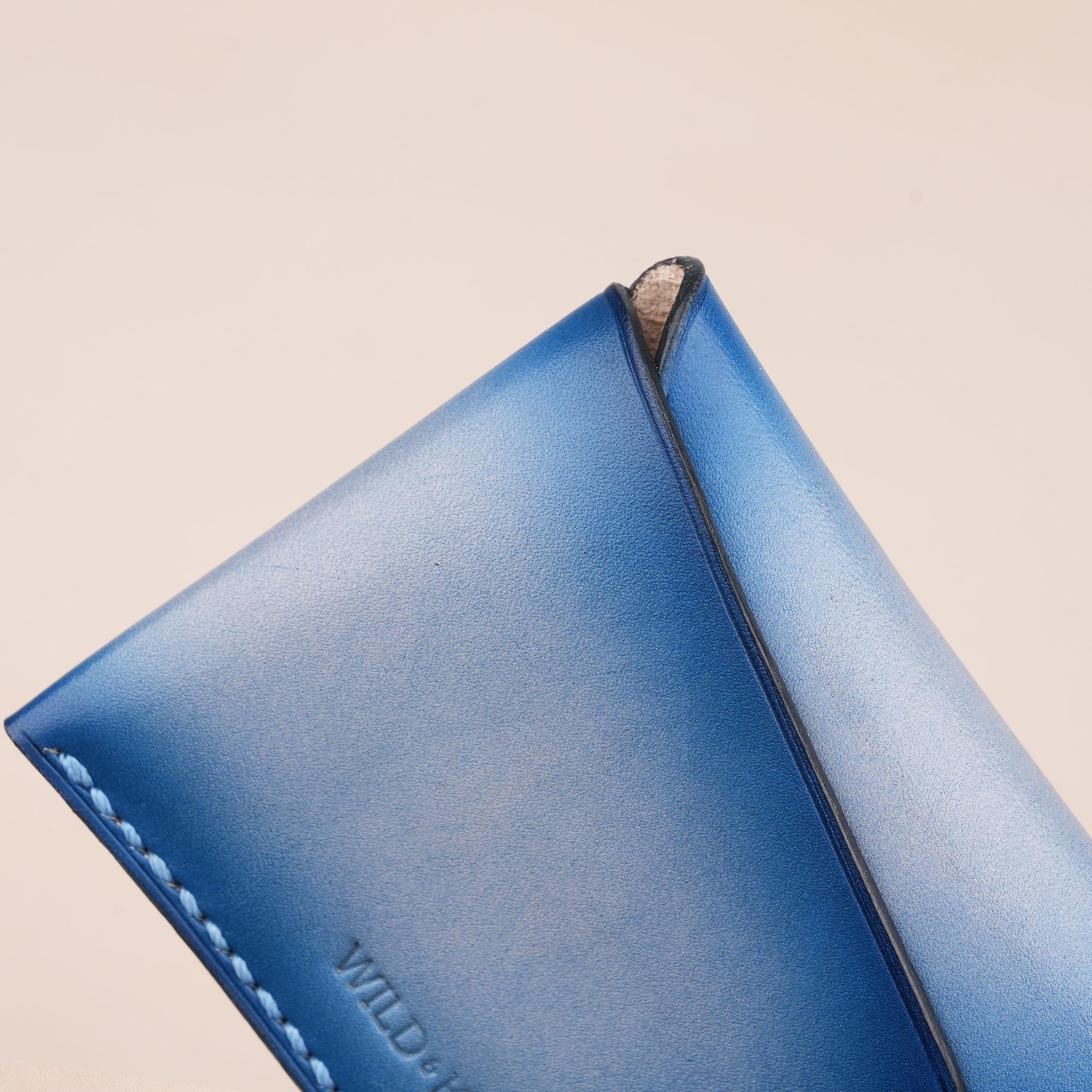 Blue Minimalist Leather Snap Card Wallet - WildandKing