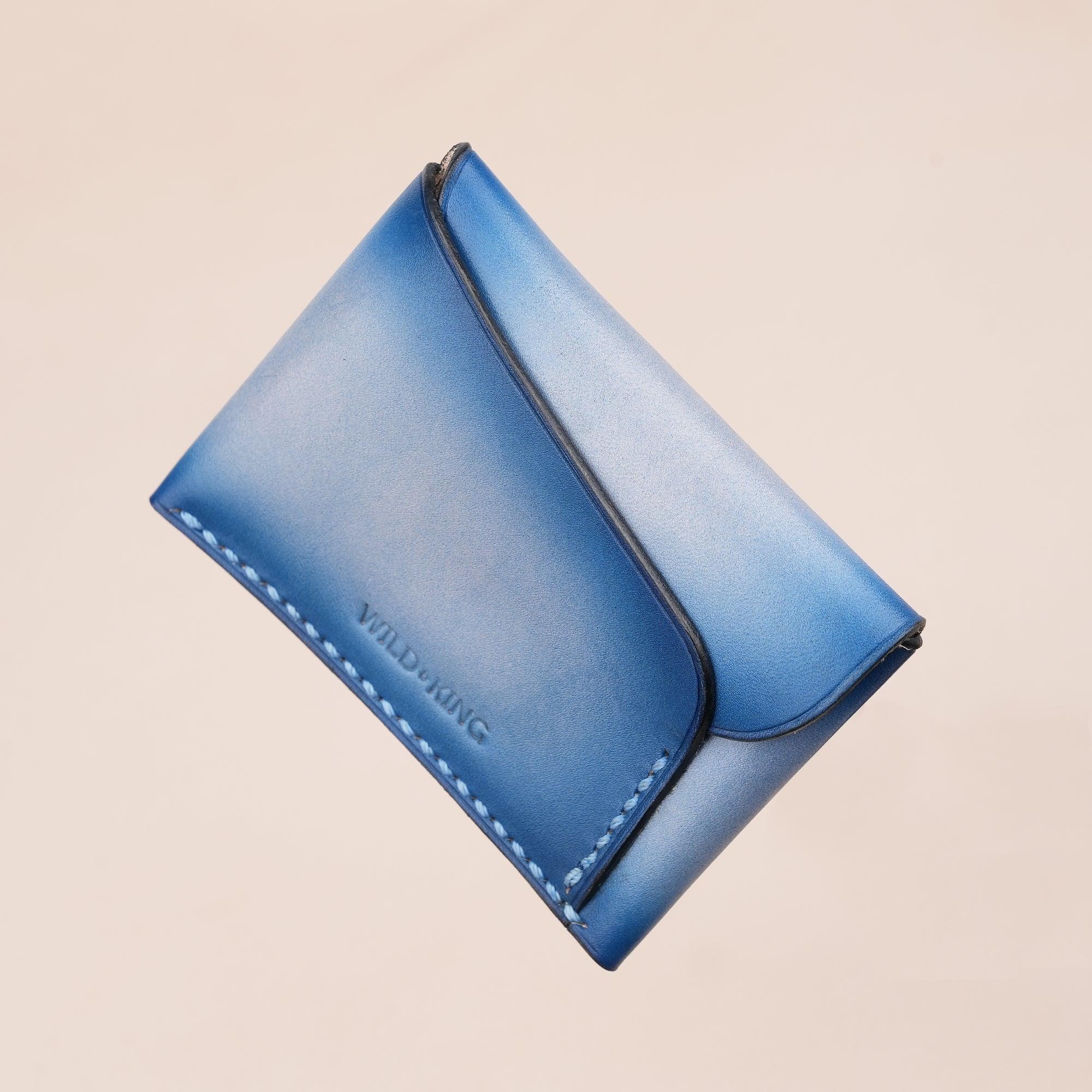 Blue Minimalist Leather Snap Card Wallet - WildandKing