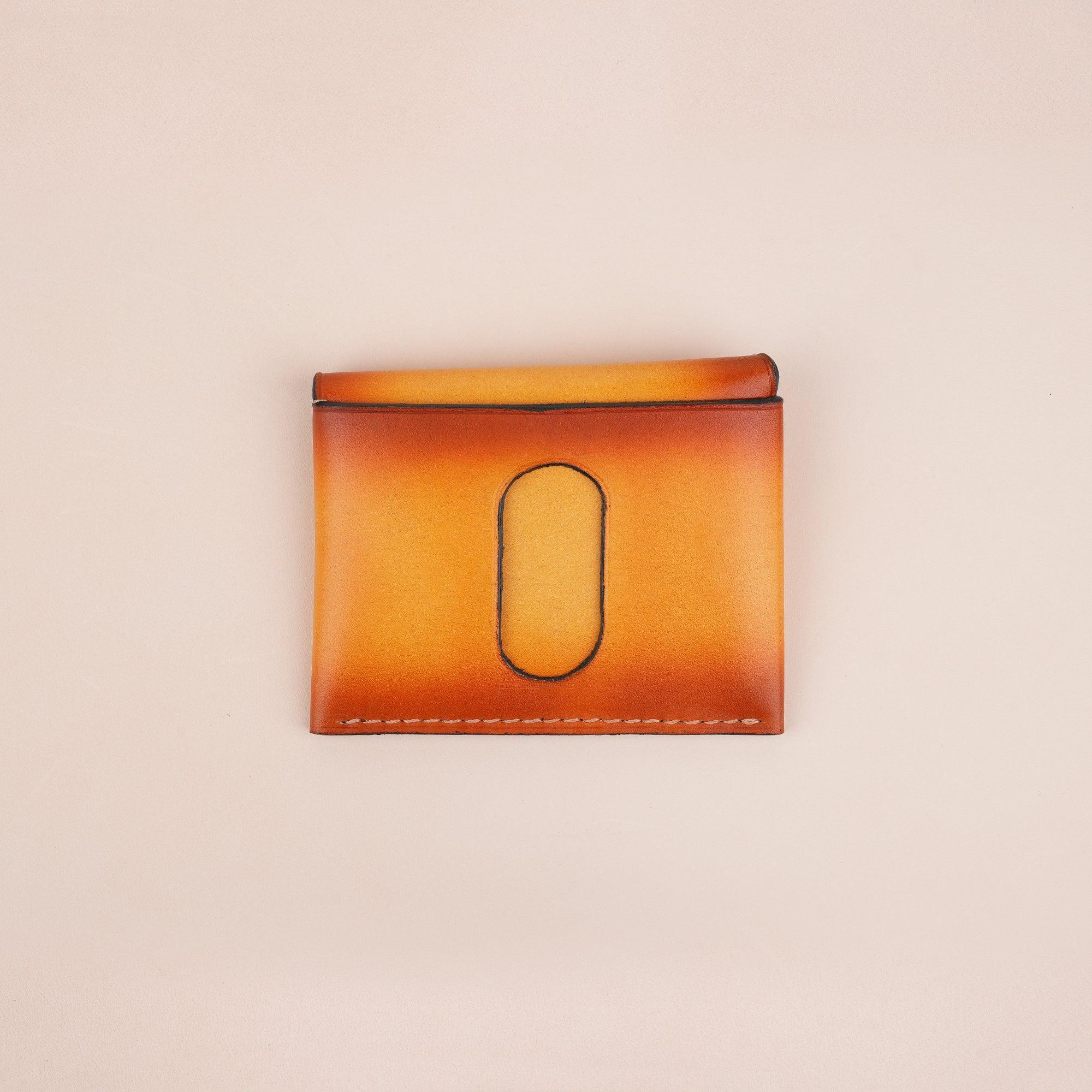 Orange Minimalist Leather Snap Card Wallet - WildandKing