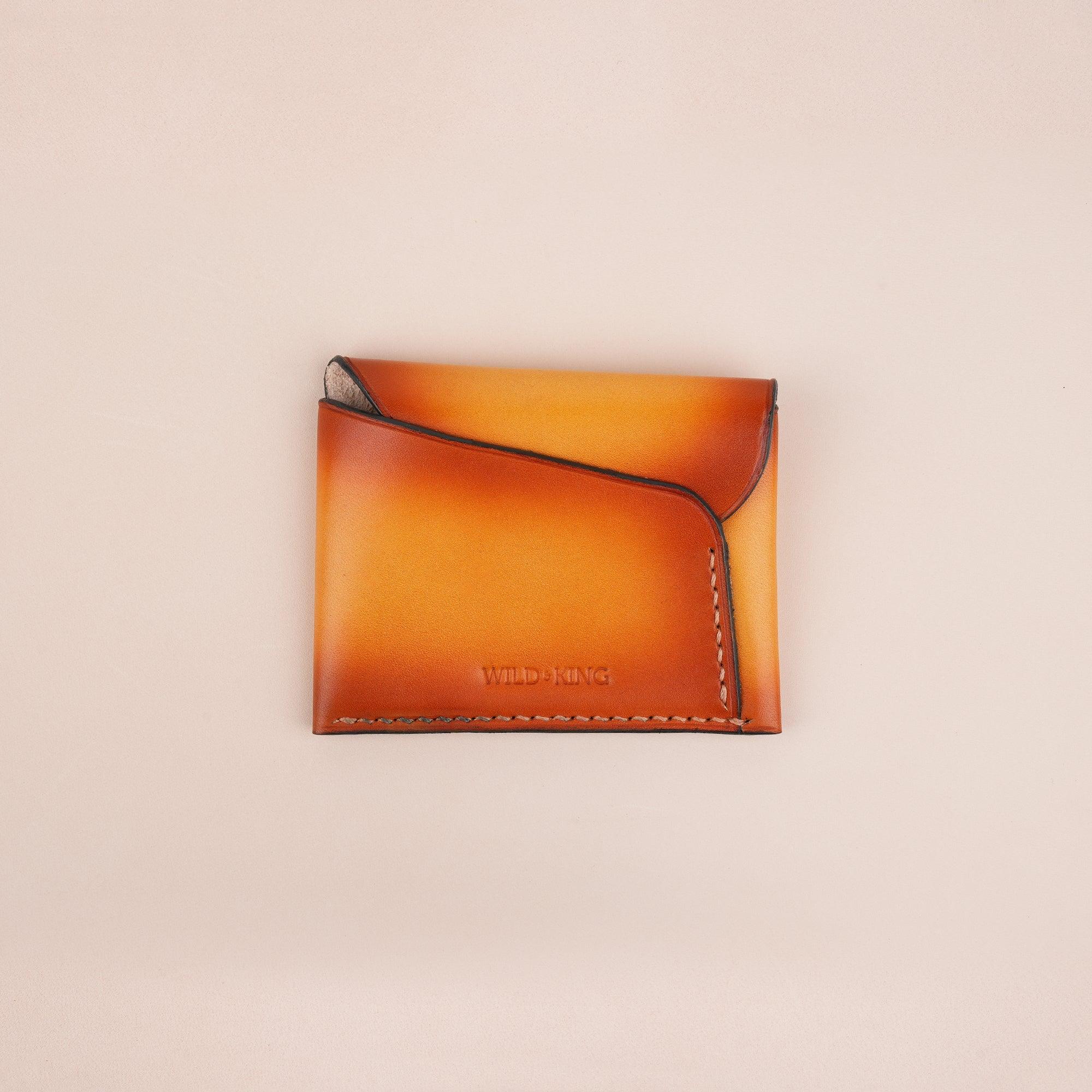 Orange Minimalist Leather Snap Card Wallet - WildandKing