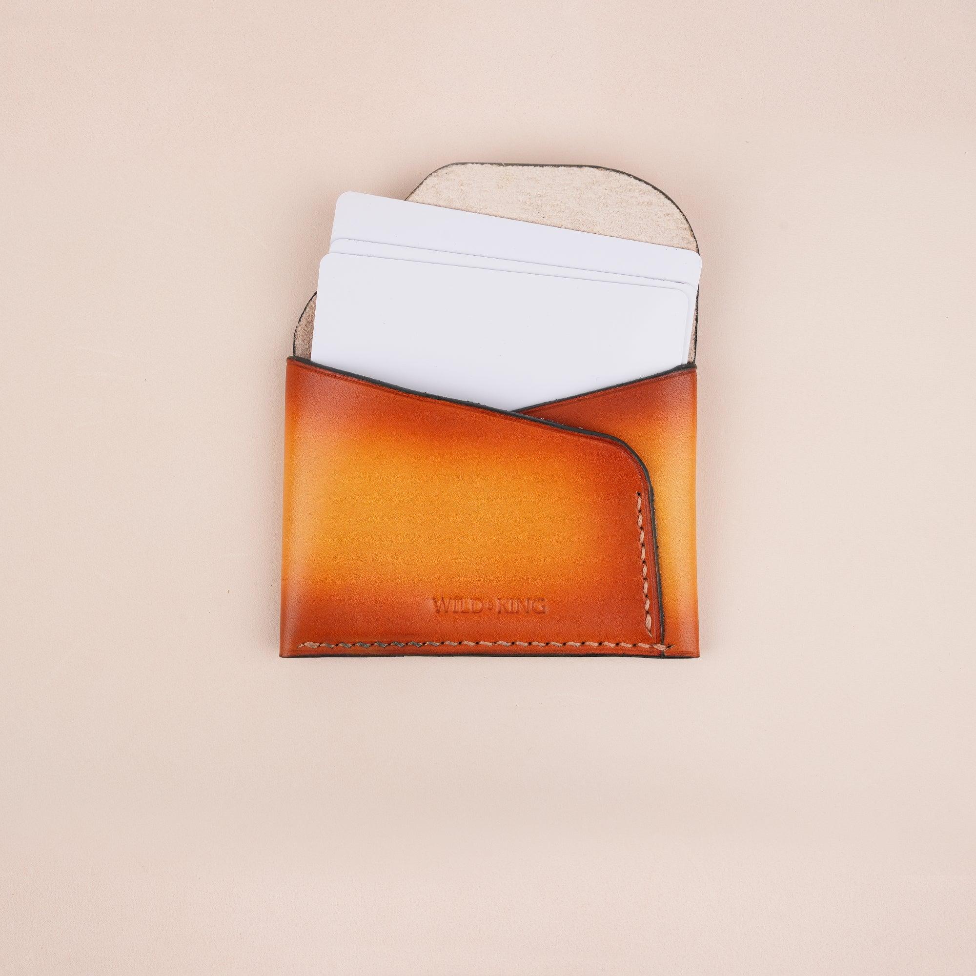 Orange Minimalist Leather Snap Card Wallet - WildandKing