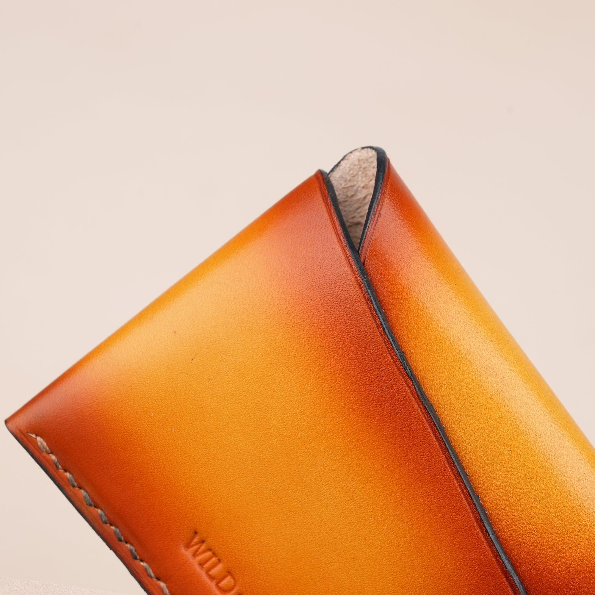 Orange Minimalist Leather Snap Card Wallet - WildandKing