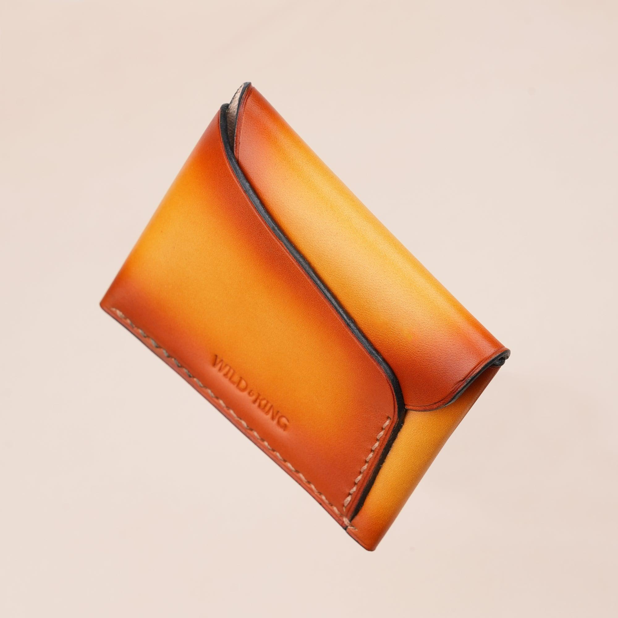 Orange Minimalist Leather Snap Card Wallet - WildandKing