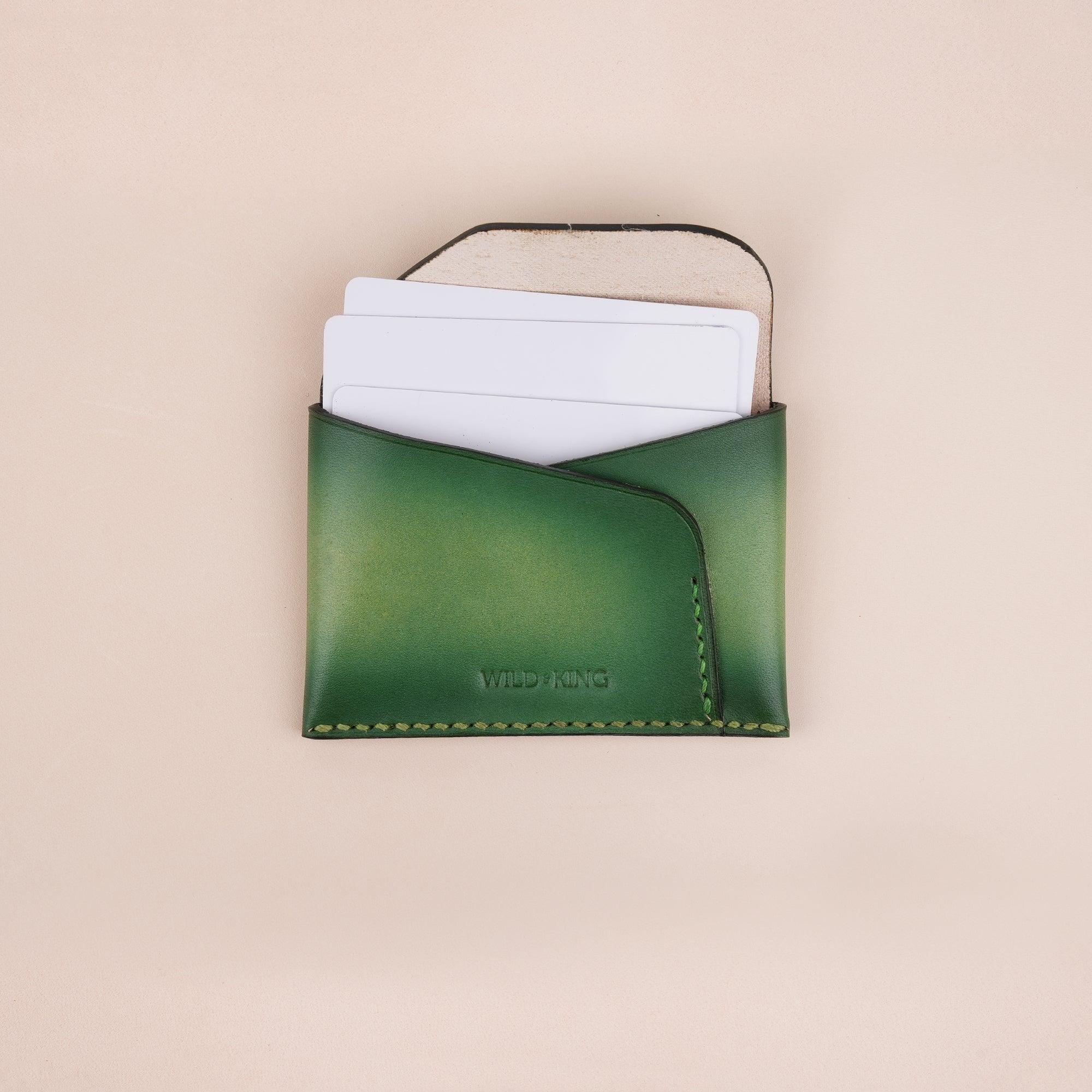 Green Minimalist Leather Snap Card Wallet - WildandKing