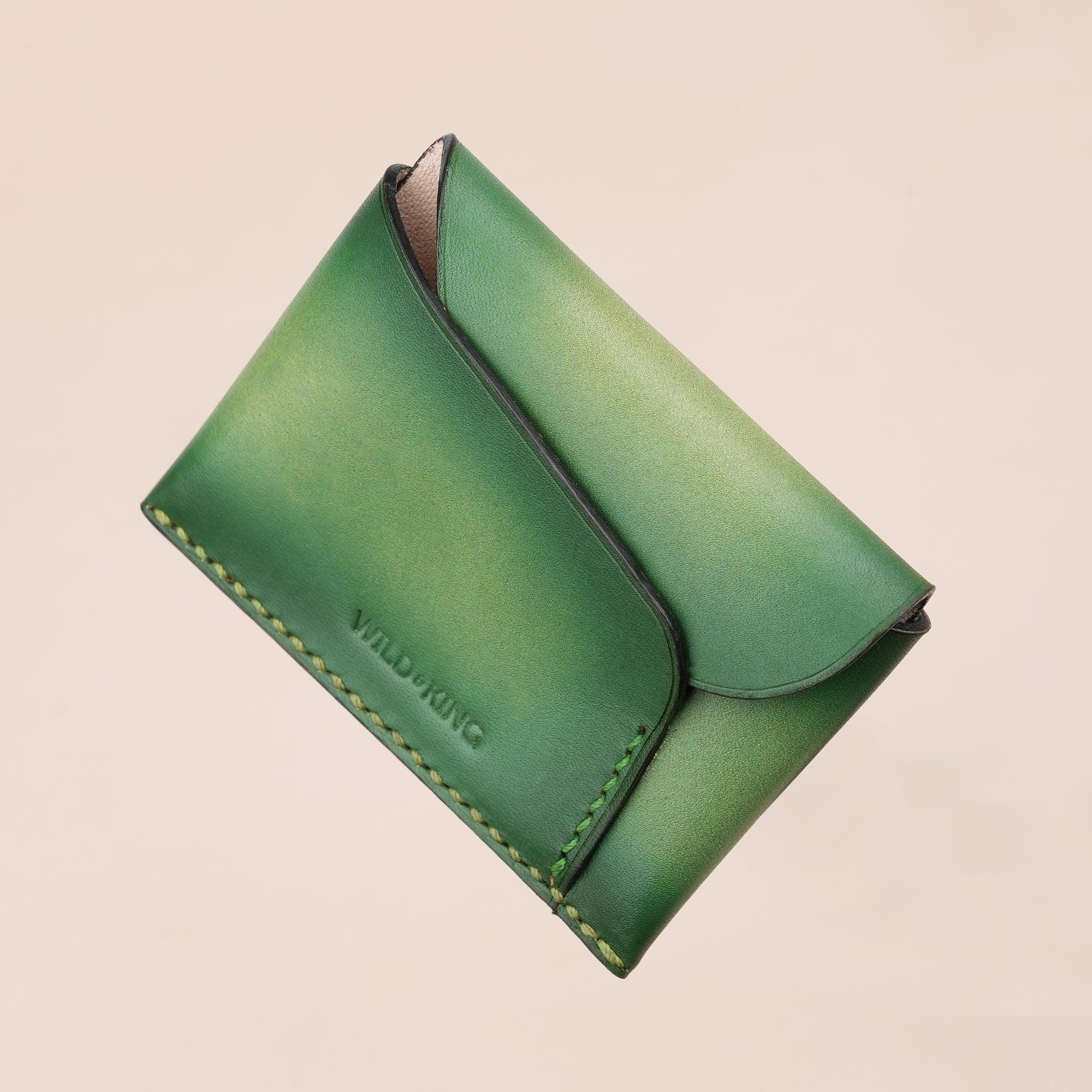 Green Minimalist Leather Snap Card Wallet - WildandKing