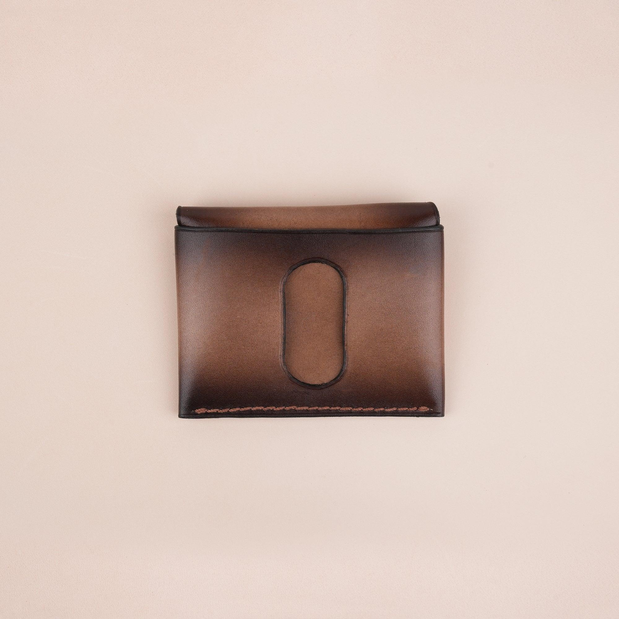 Dark Brown Minimalist Leather Snap Card Wallet - WildandKing