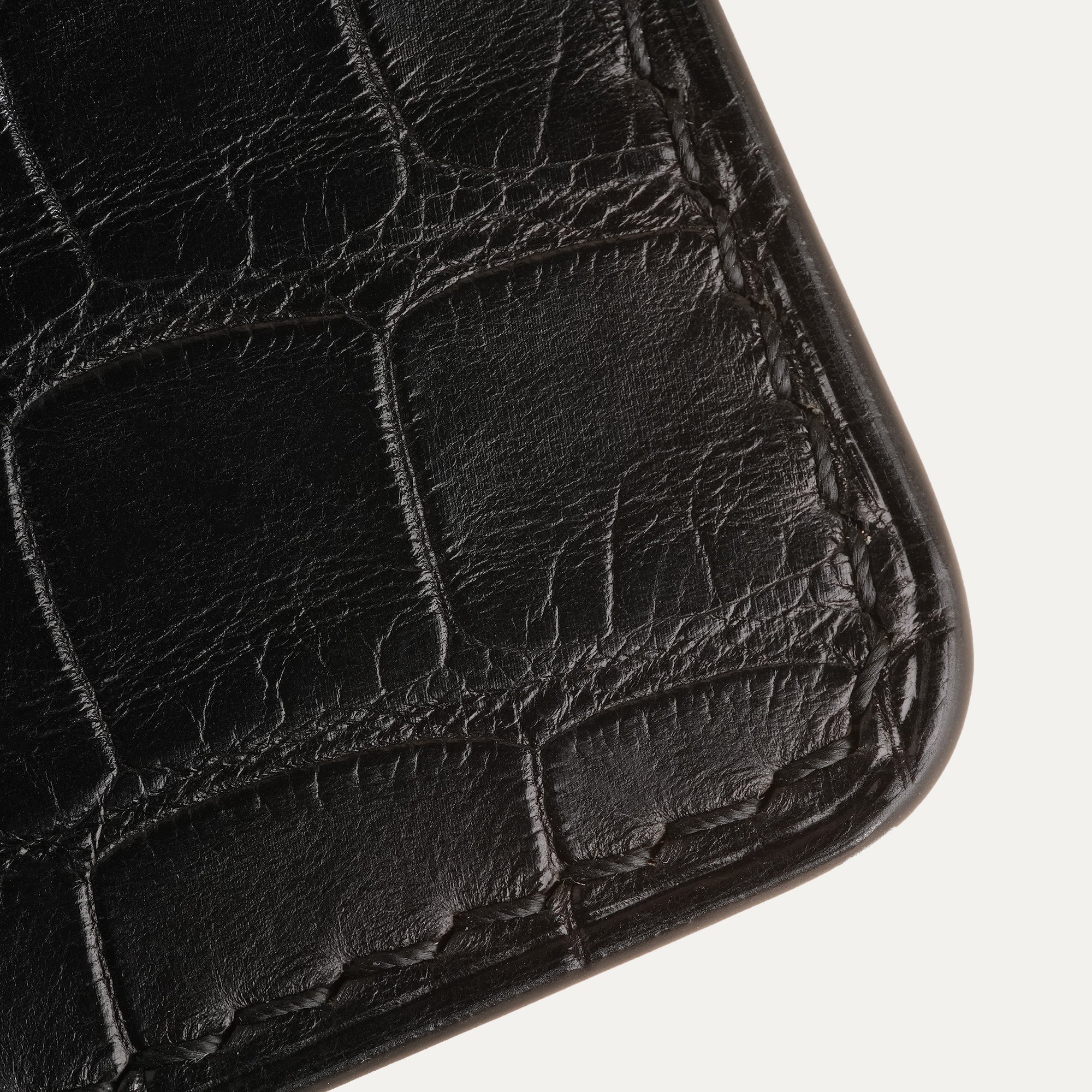 Black Crocodile Leather Money Card Clip