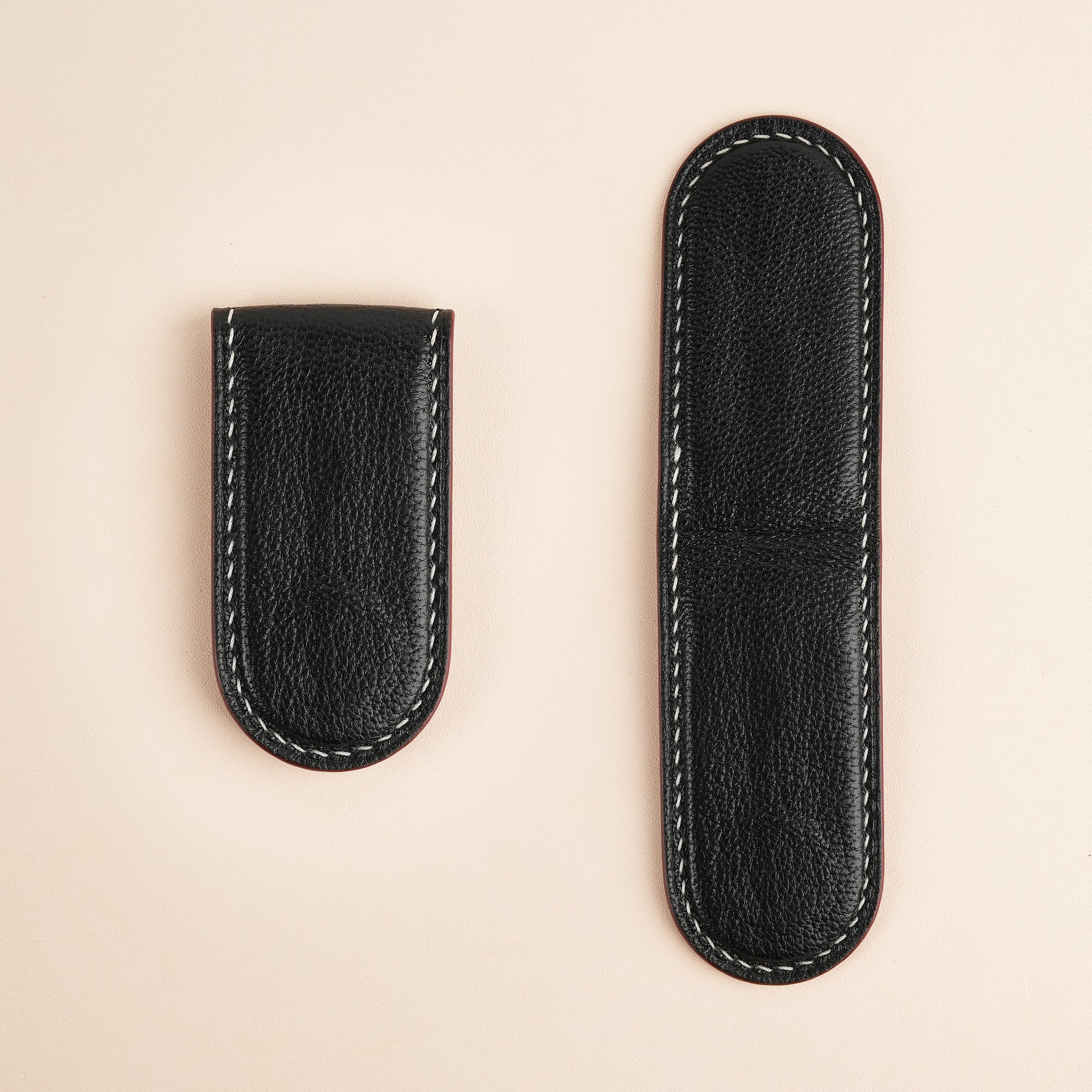Black Peccary Leather Money Clip - Rounded Shape