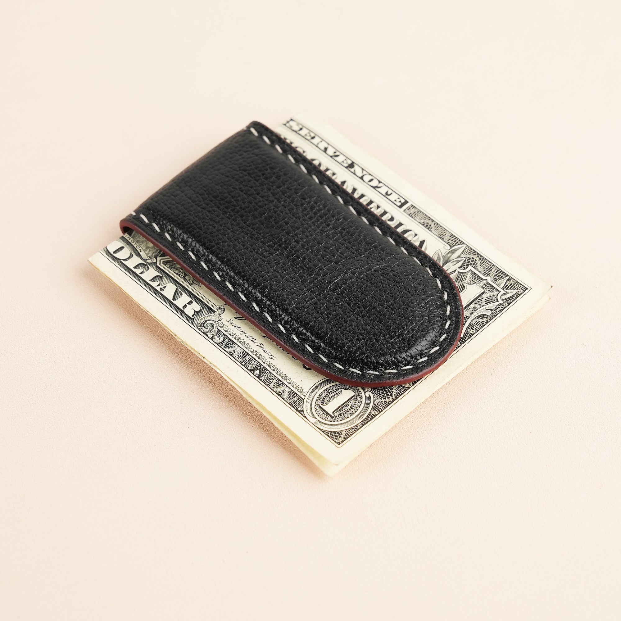 Black Peccary Leather Money Clip - Rounded Shape