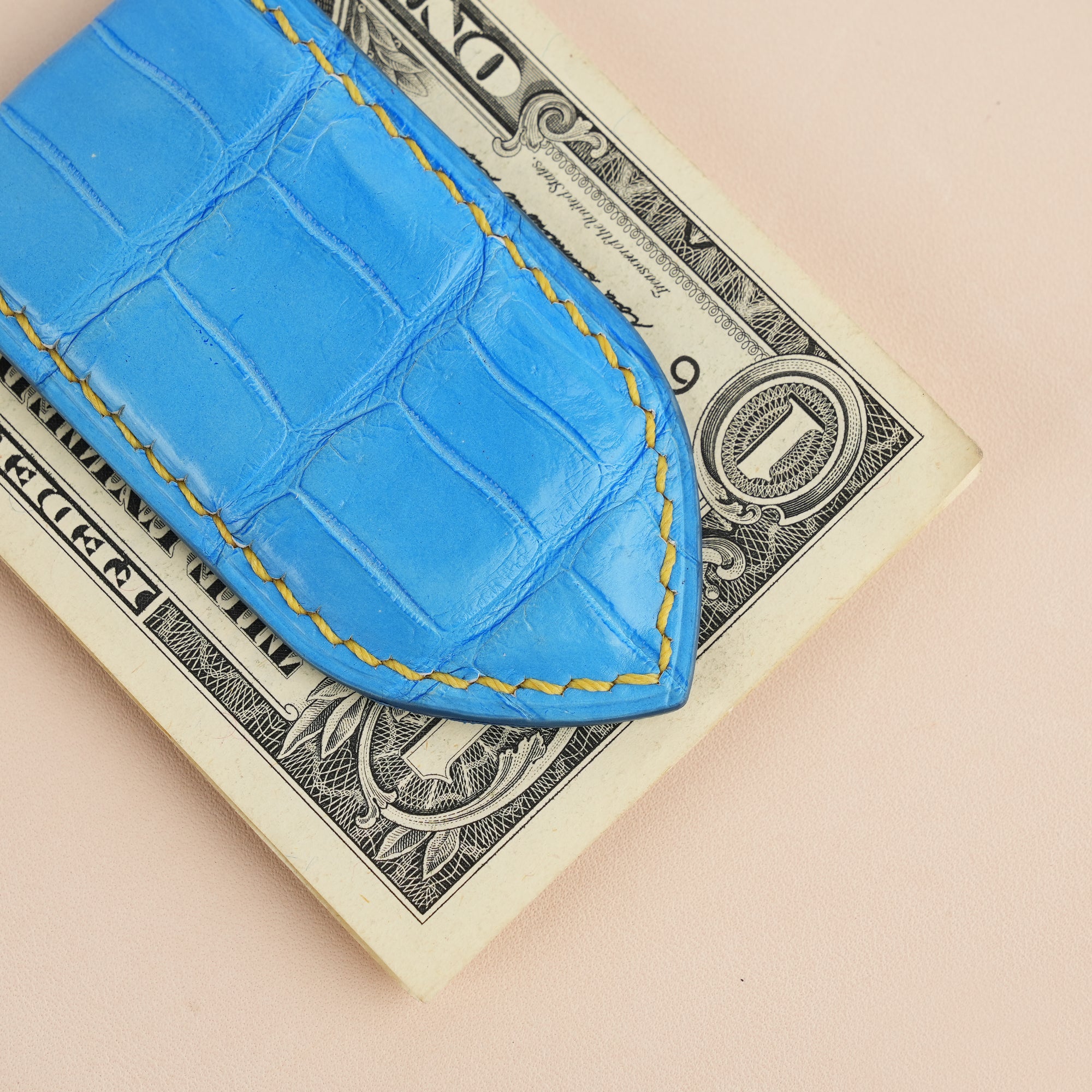 Miami Blue Alligator Leather Money Clip - Pointed Shape