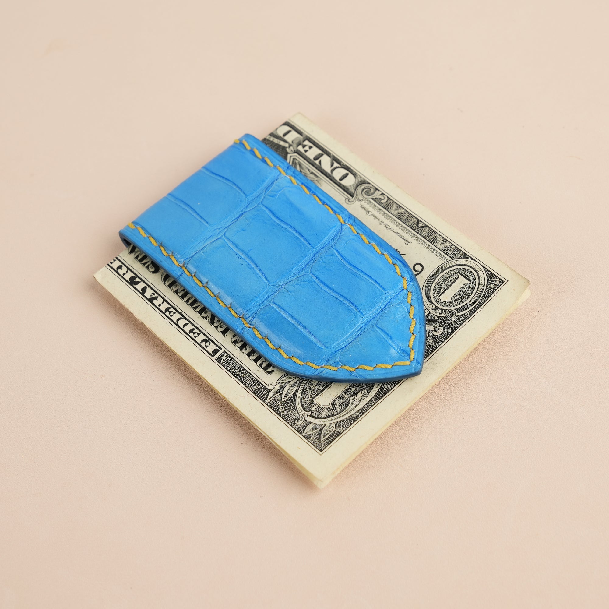 Miami Blue Alligator Leather Money Clip - Pointed Shape