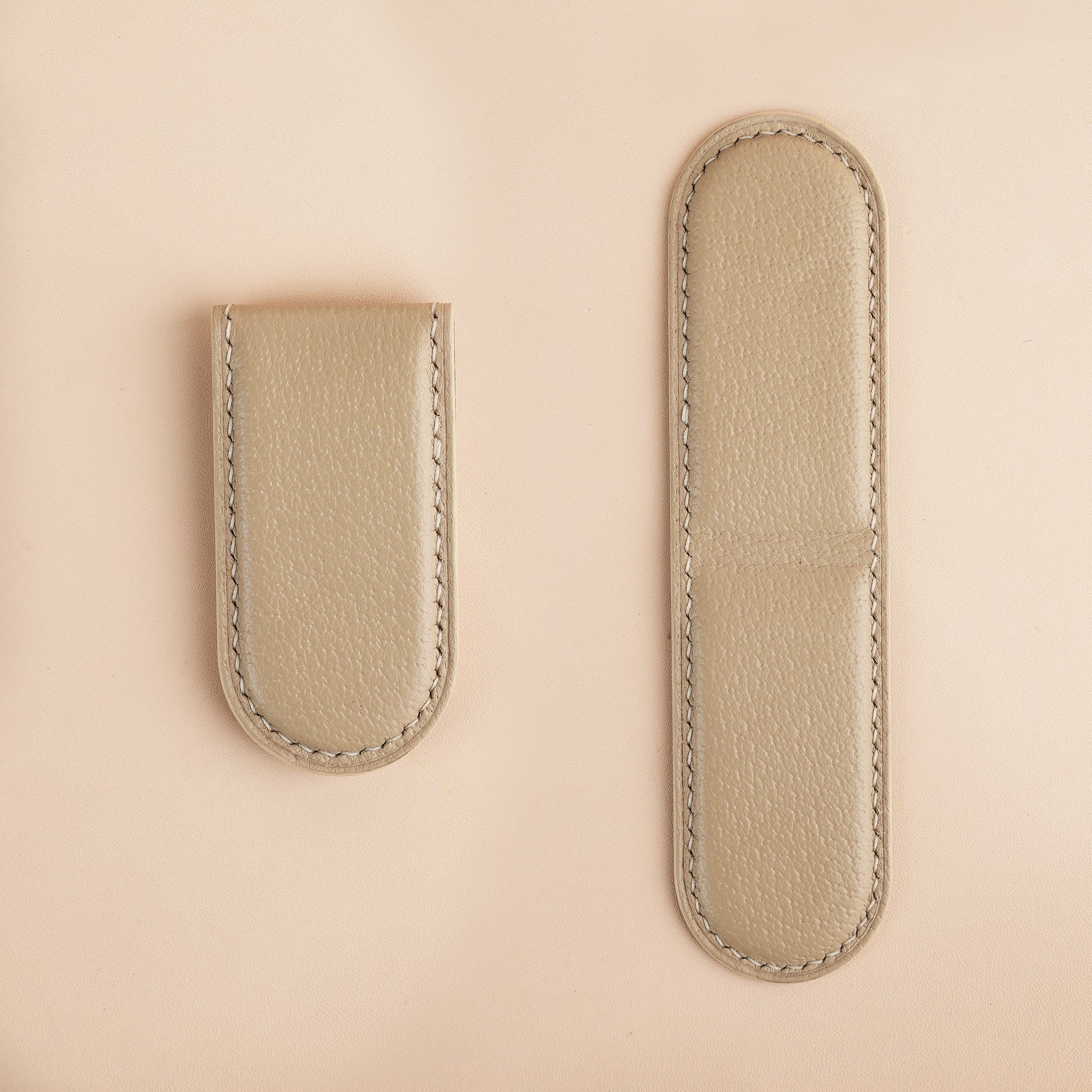 Beige Peccary Leather Money Clip - Rounded Shape
