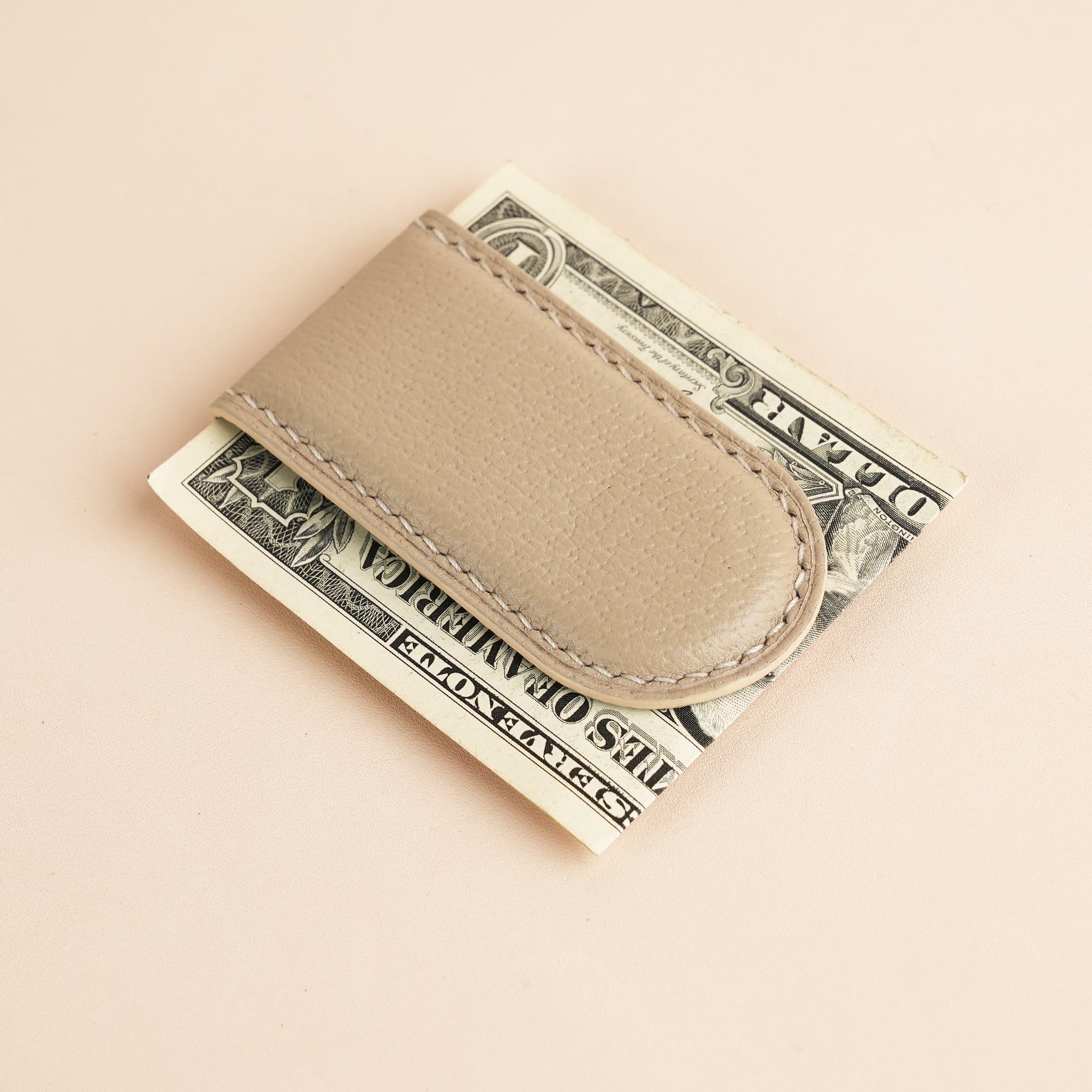 Beige Peccary Leather Money Clip - Rounded Shape