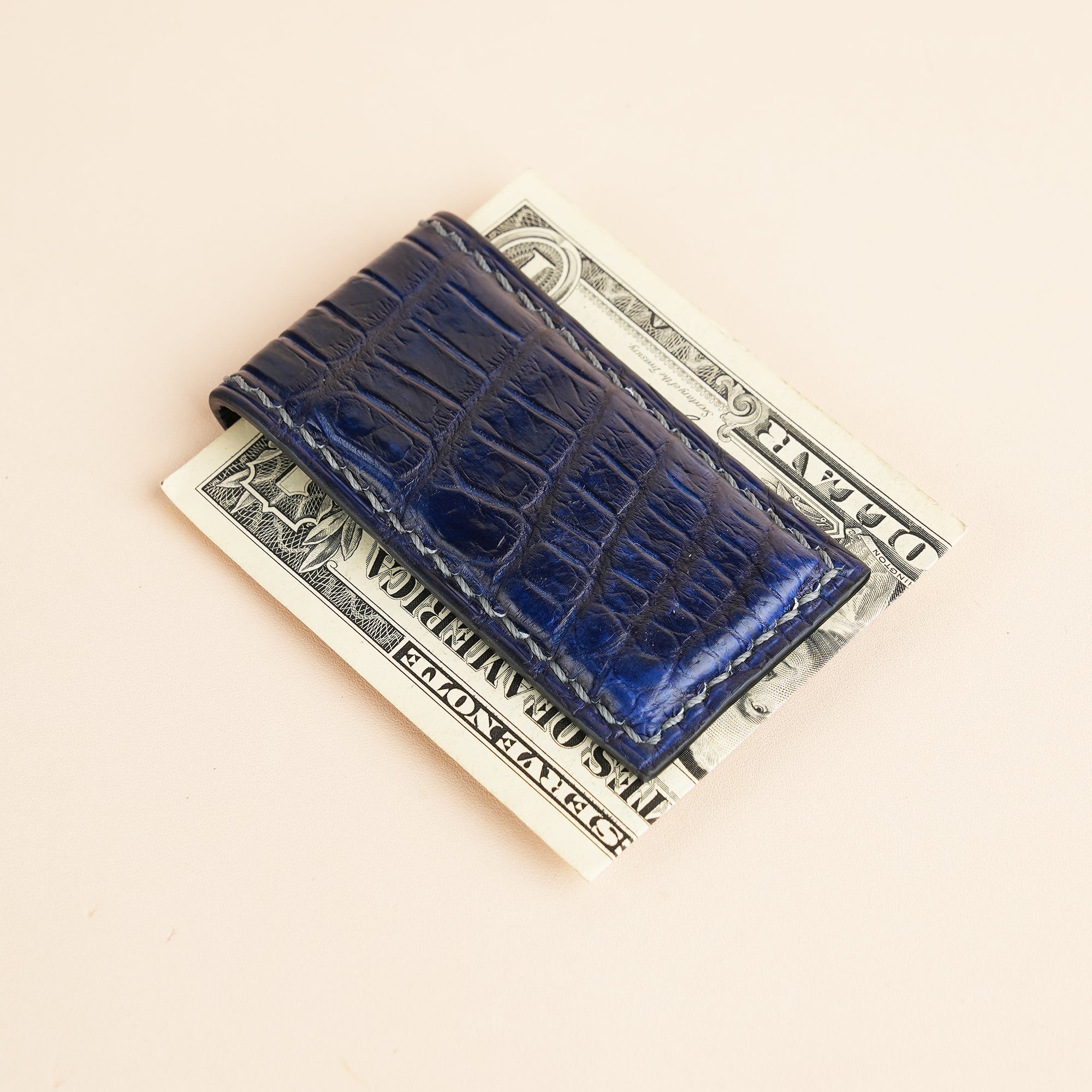 Dark Blue Alligator Leather Money Clip - Square Shape