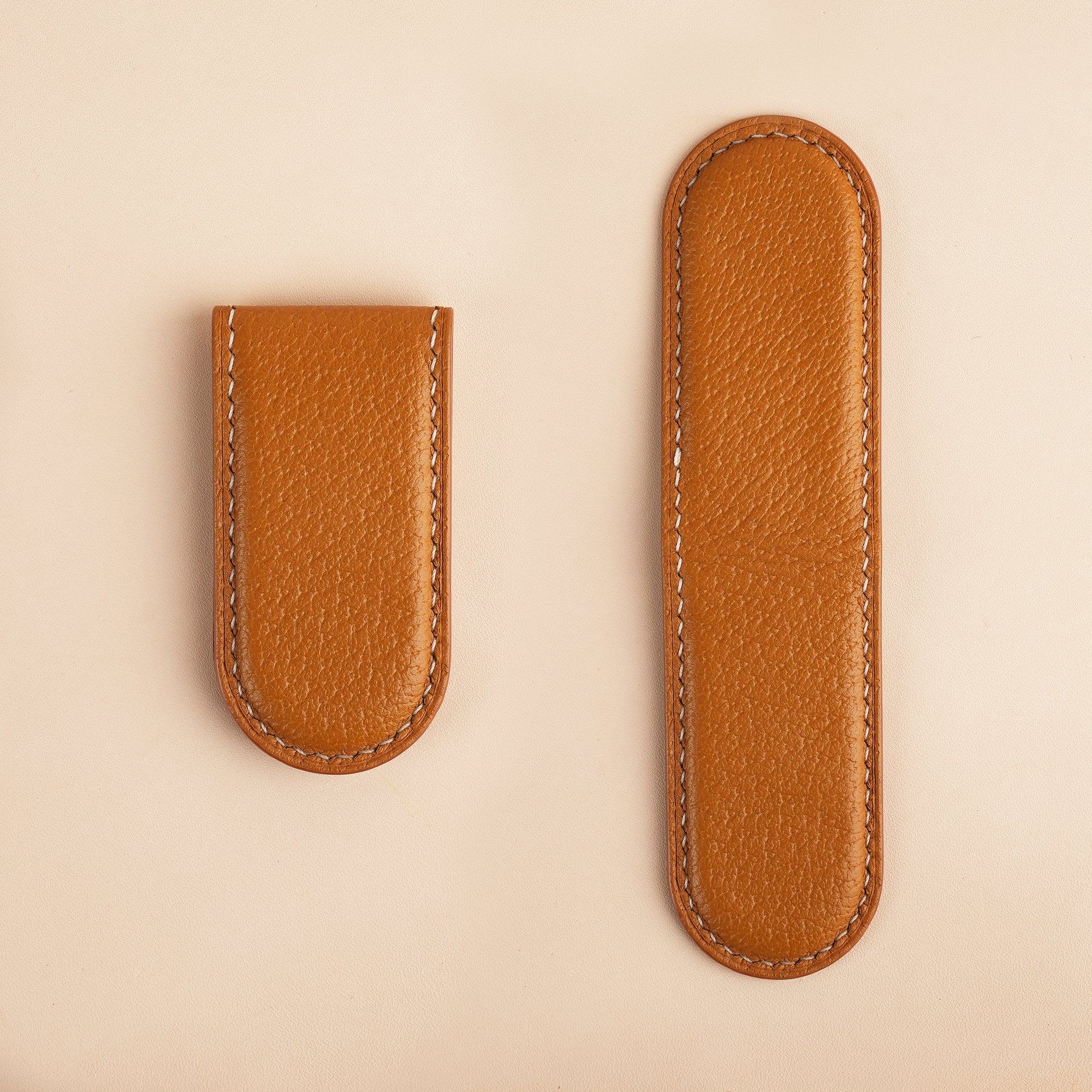 Cognac Peccary Leather Money Clip - Rounded Shape