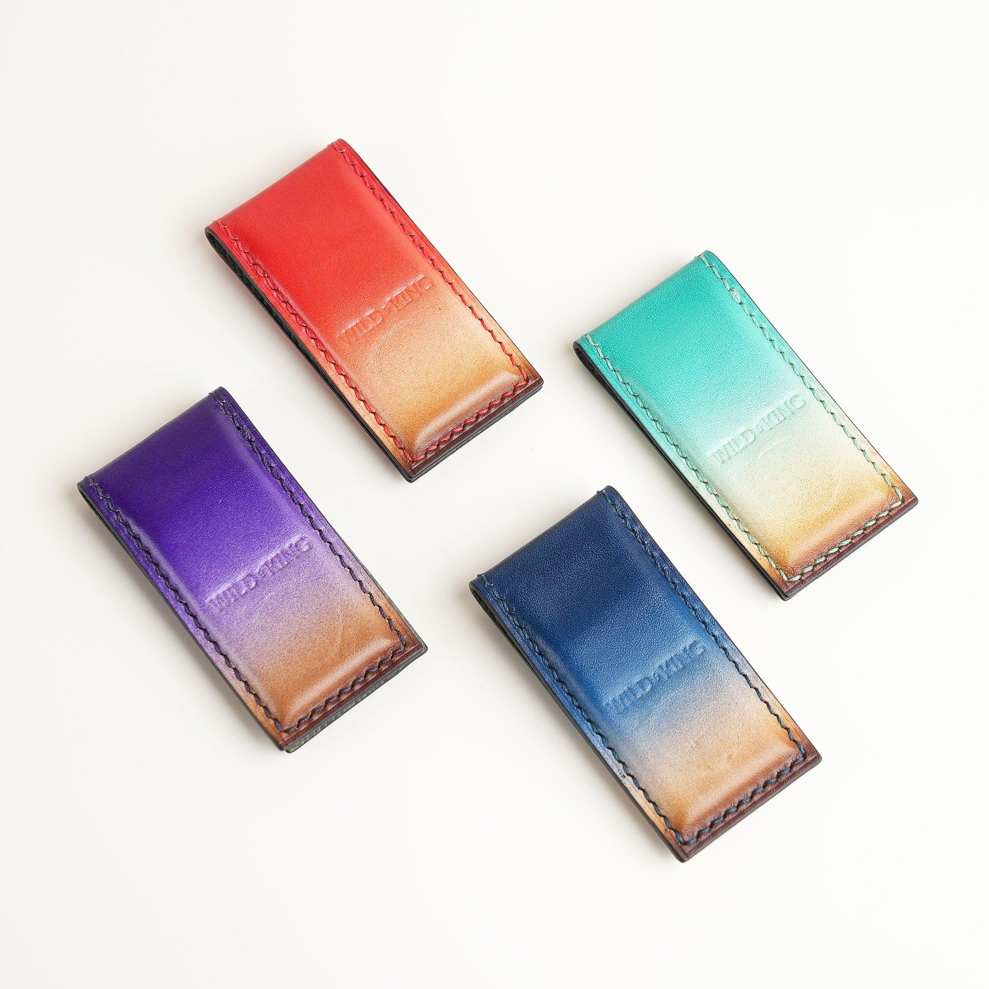 Red Leather Money Clip - Solar Patina - Square Shape