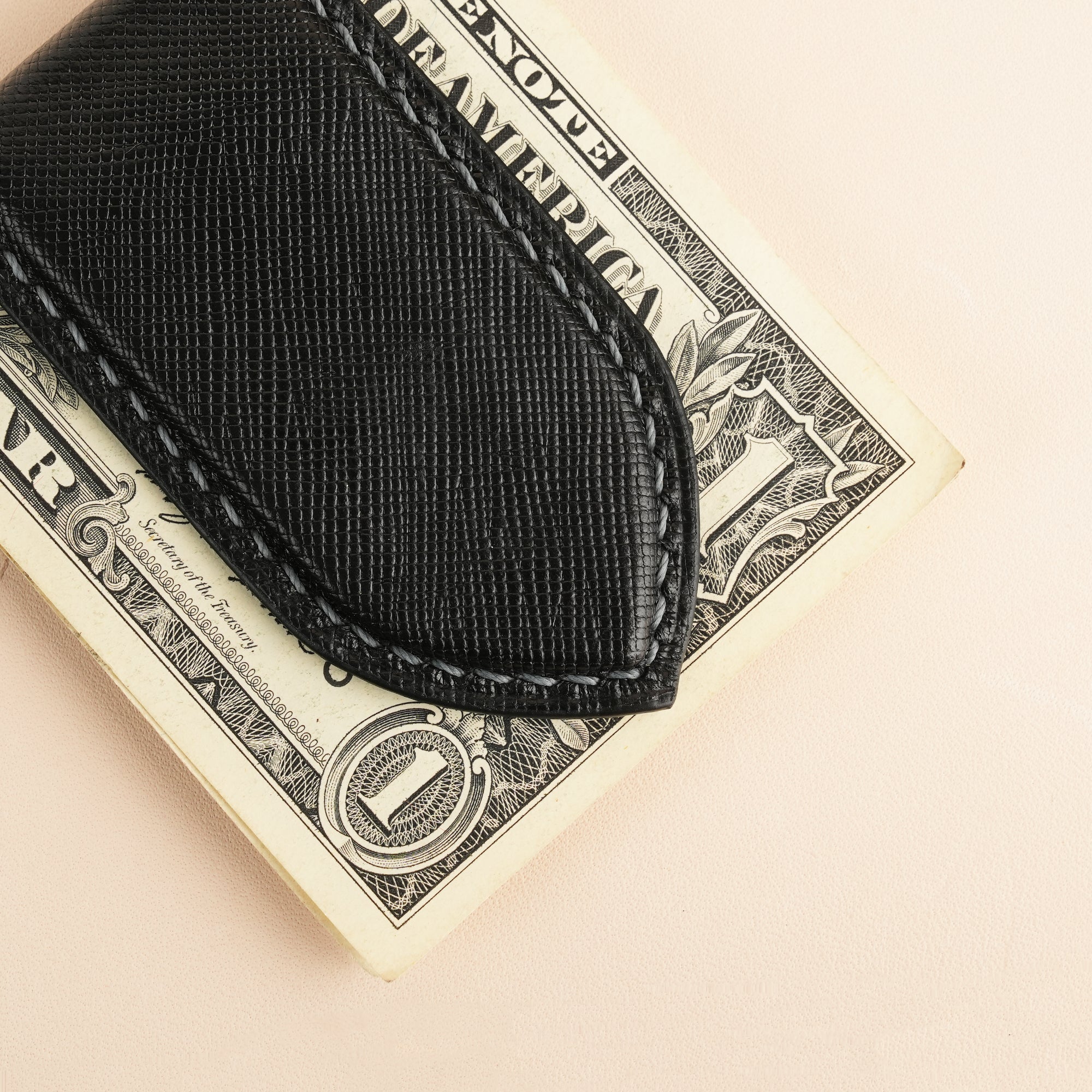 Black Saffiano Leather Money Clip - Pointed Shape