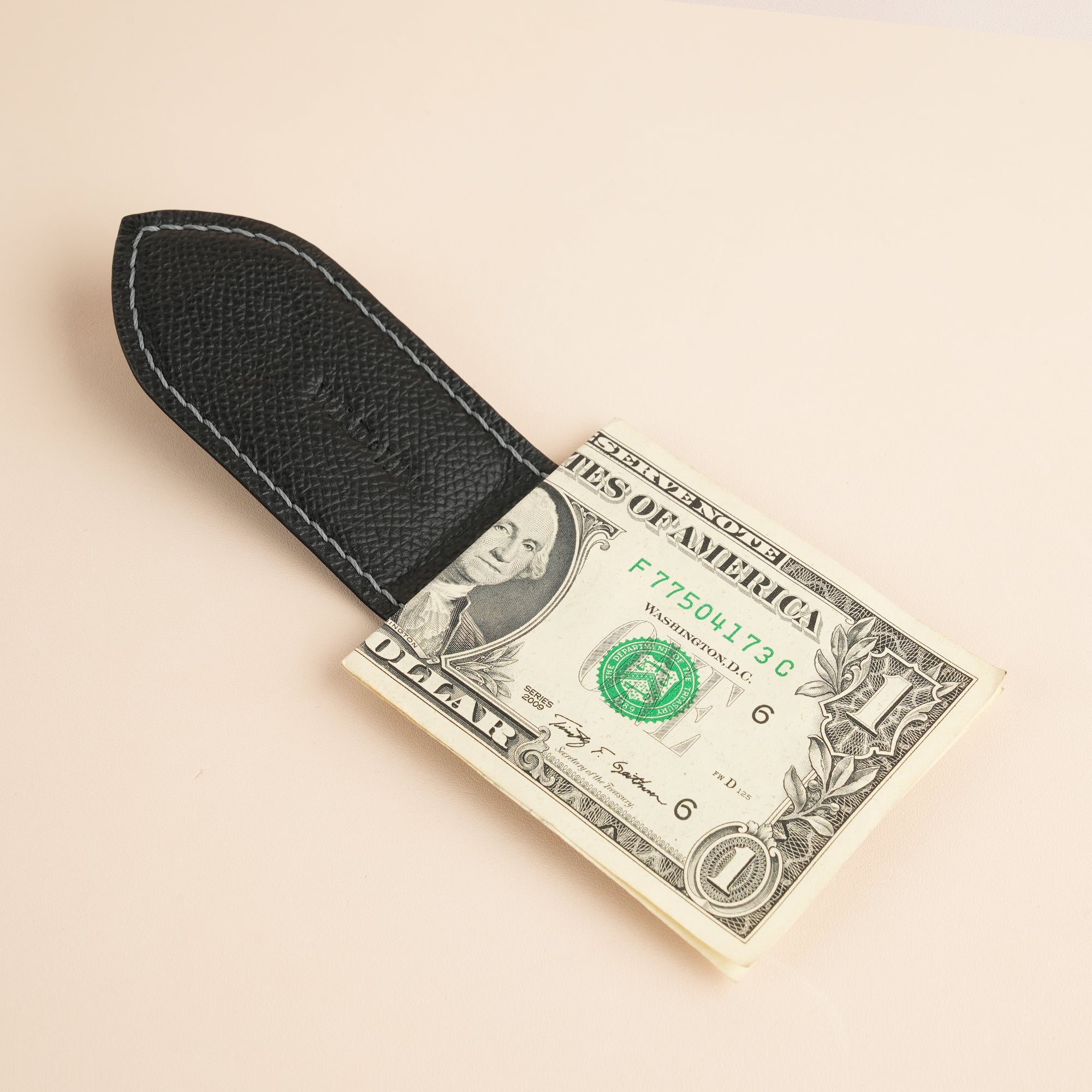 Black Saffiano Leather Money Clip - Pointed Shape