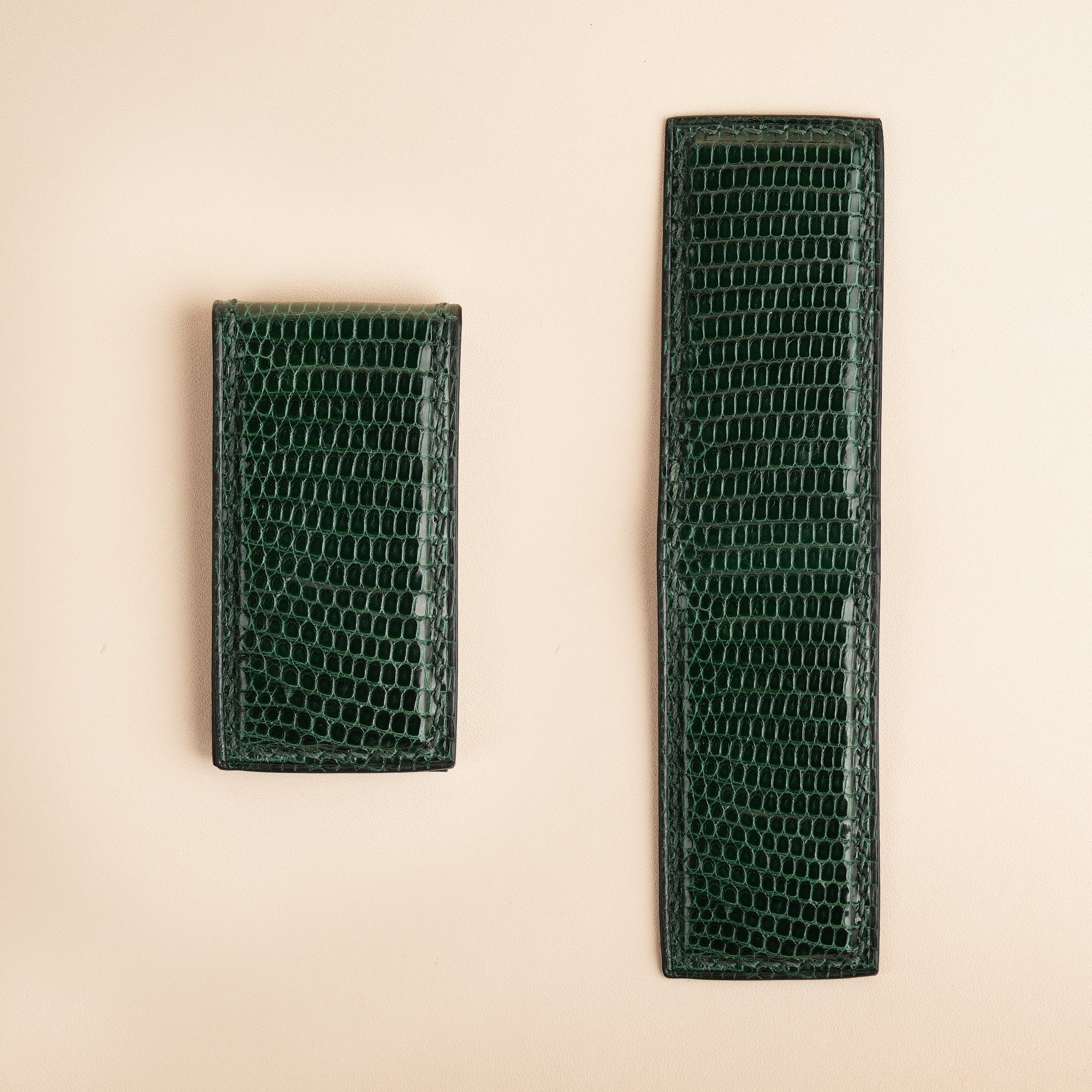 Green Lizard Leather Money Clip - Square Shape