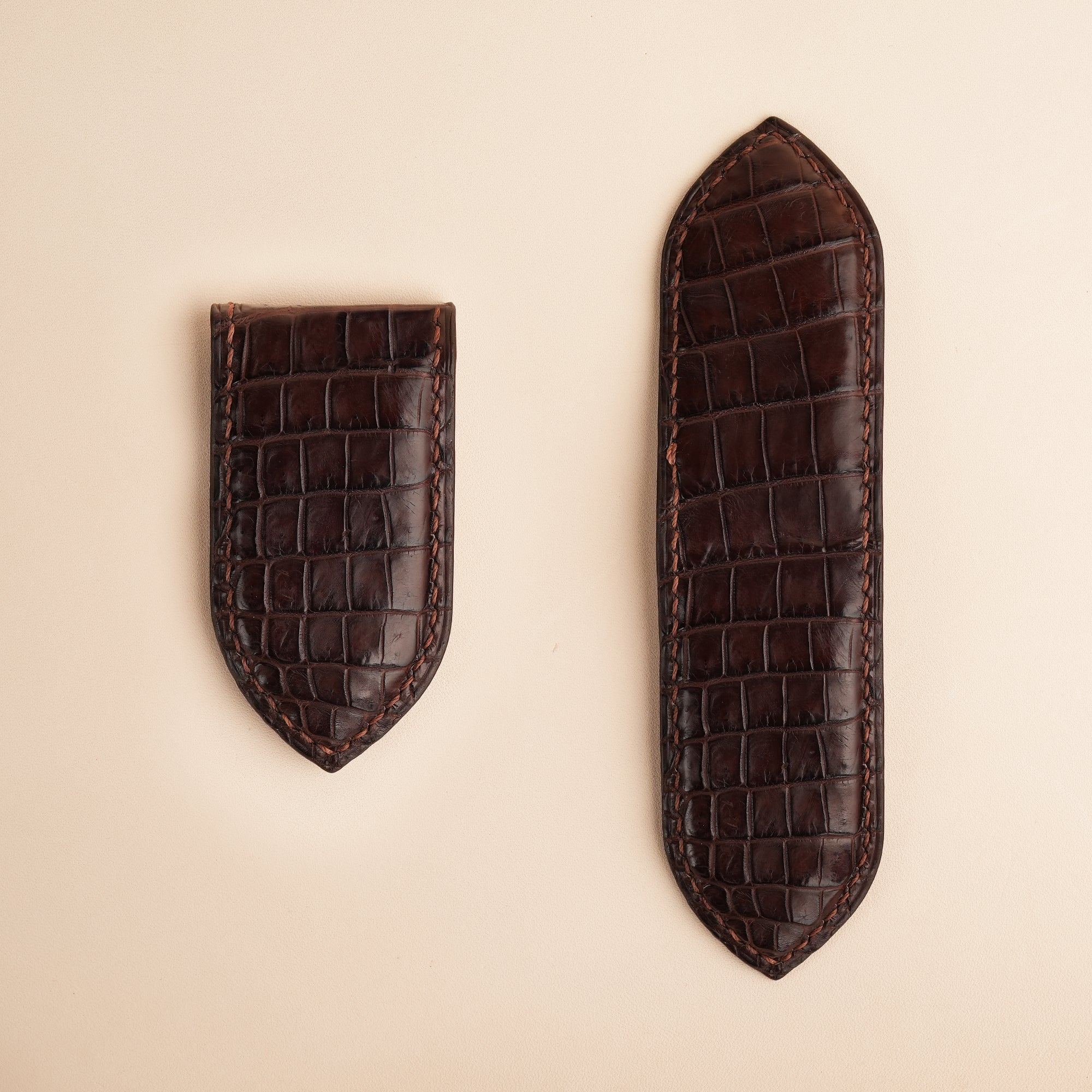Choco Alligator Leather Money Clip - Pointed Shape