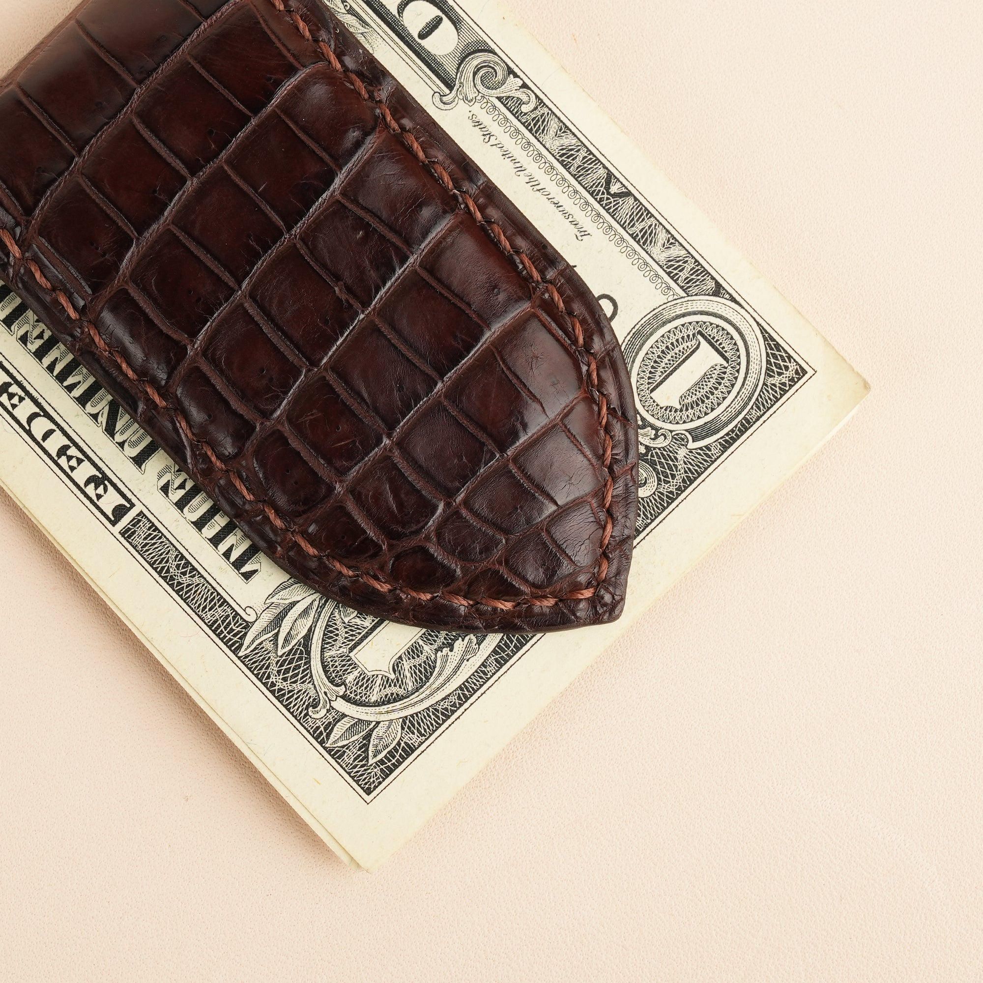 Choco Alligator Leather Money Clip - Pointed Shape
