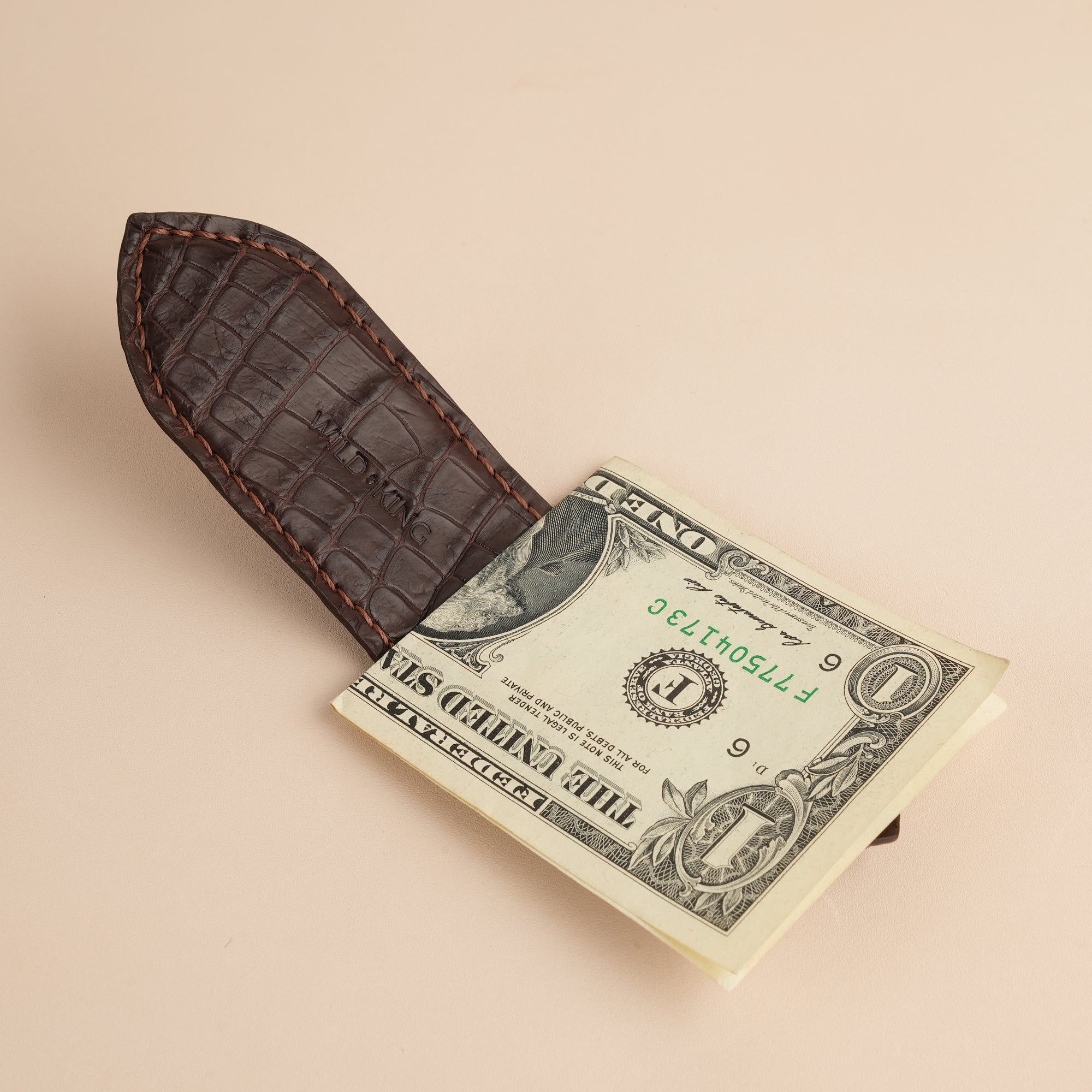Choco Alligator Leather Money Clip - Pointed Shape
