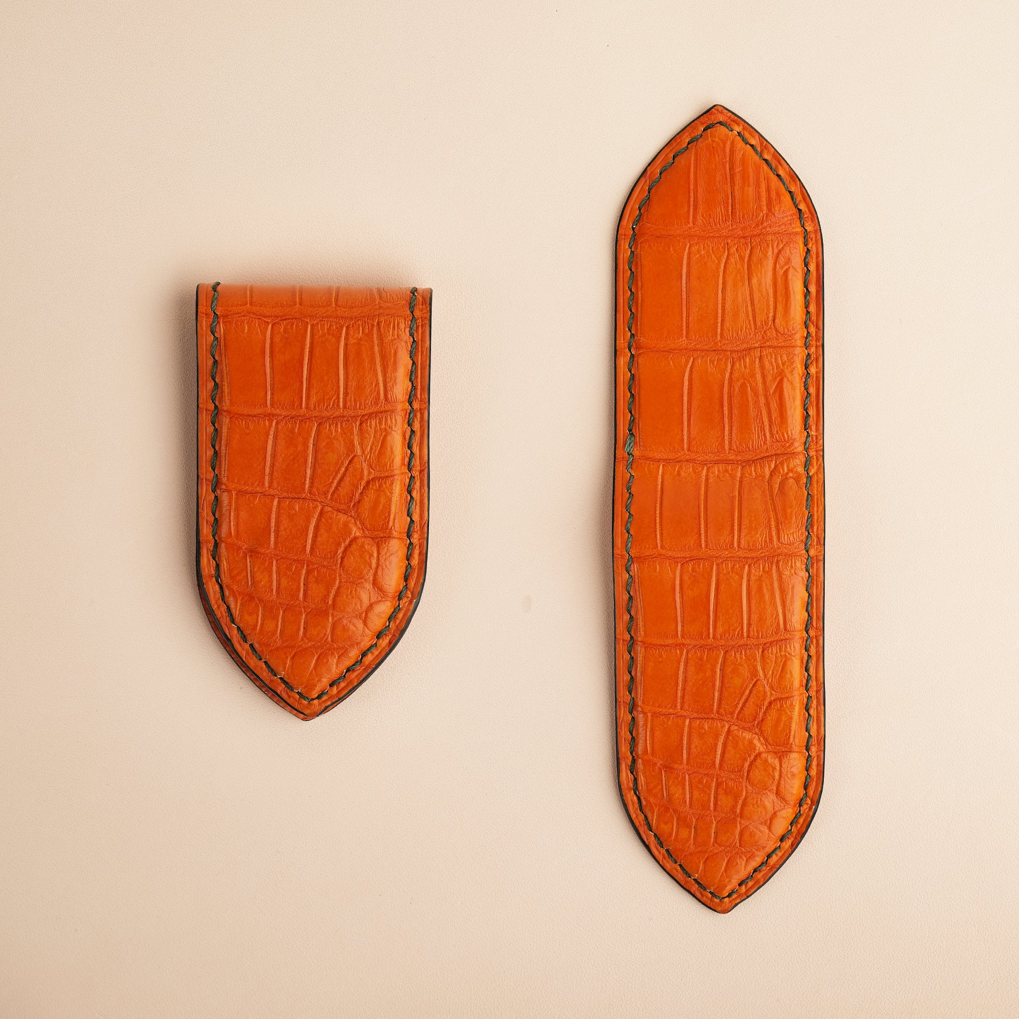 Orange Alligator Leather Money Clip - Pointed Shape