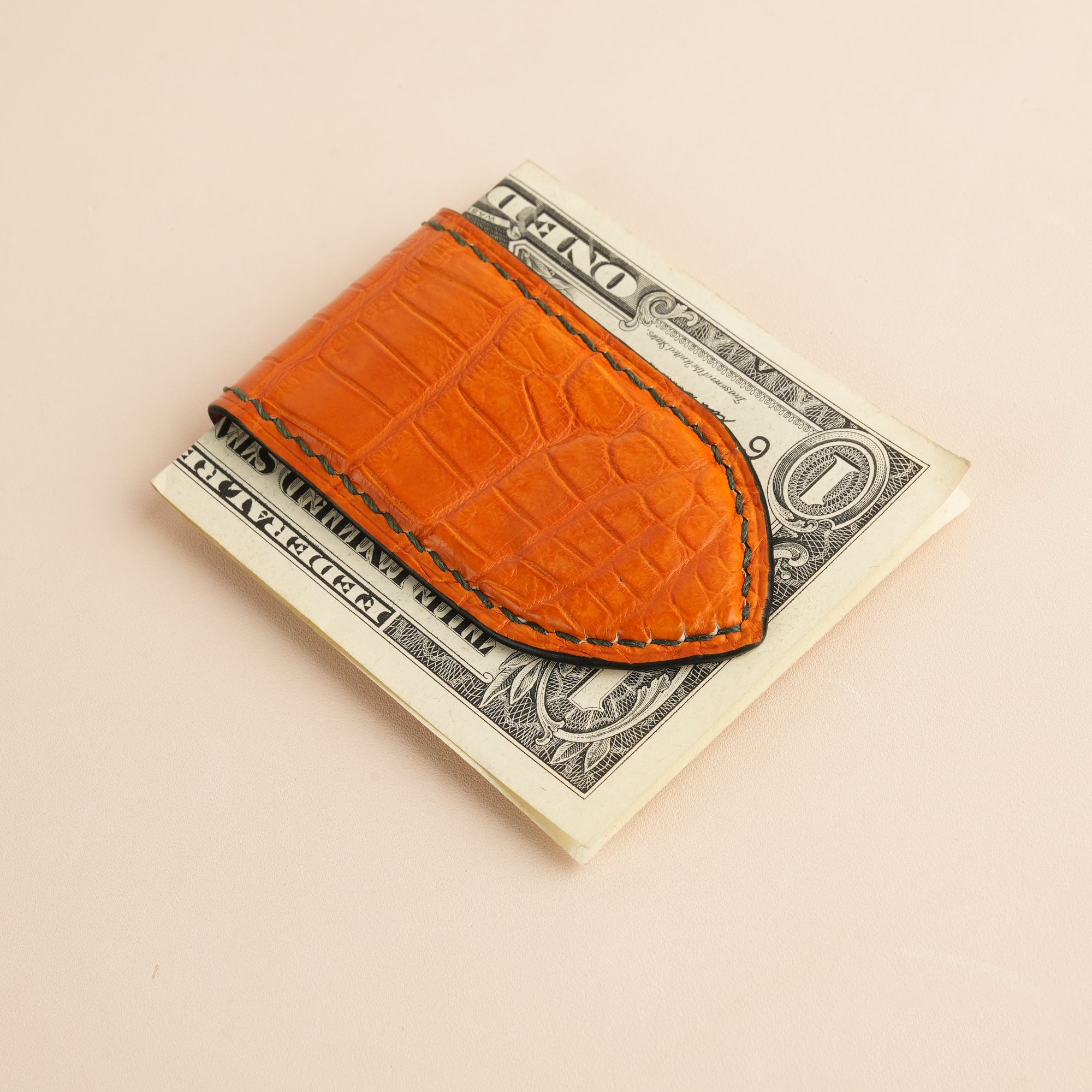Orange Alligator Leather Money Clip - Pointed Shape