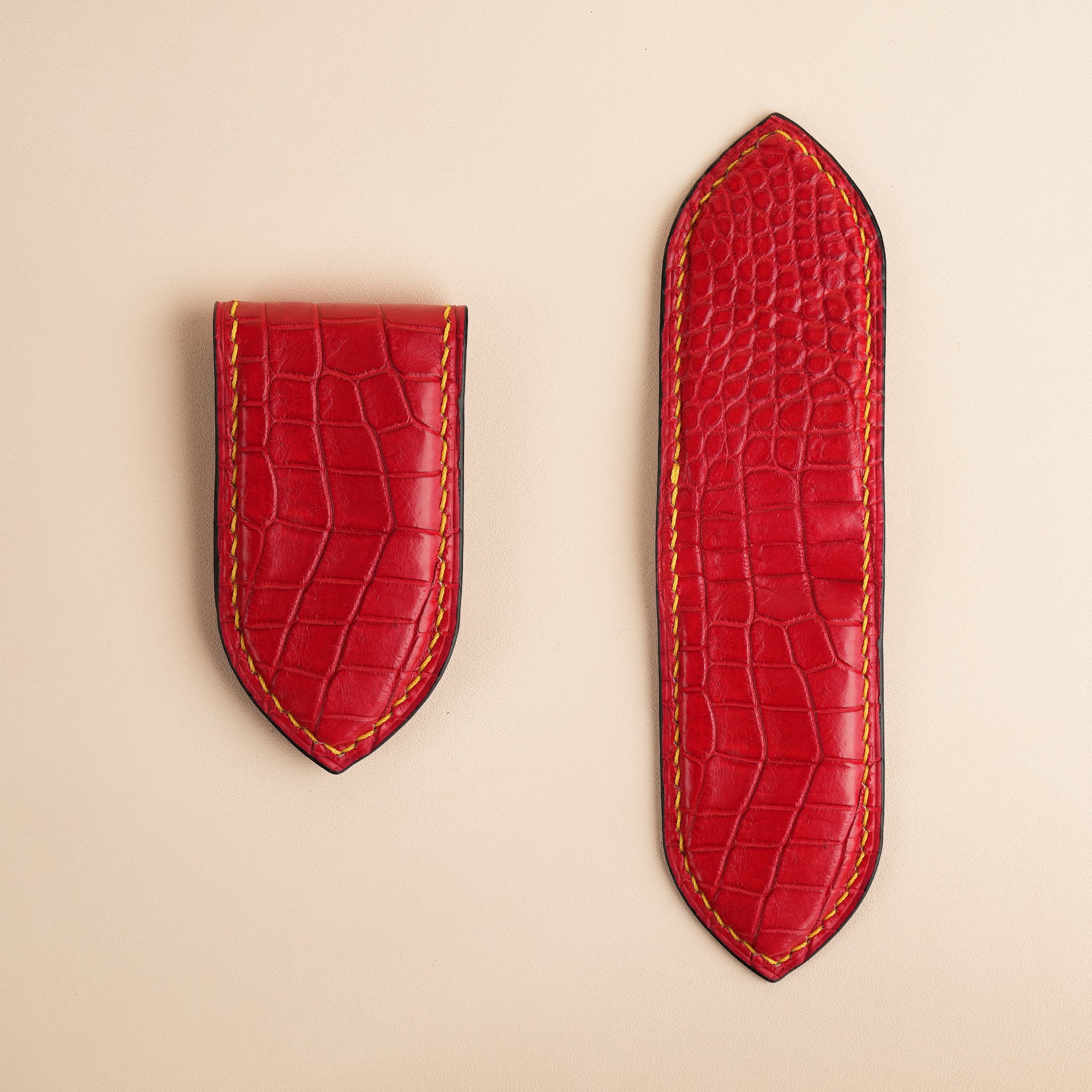 Red Alligator Leather Money Clip - Pointed Shape