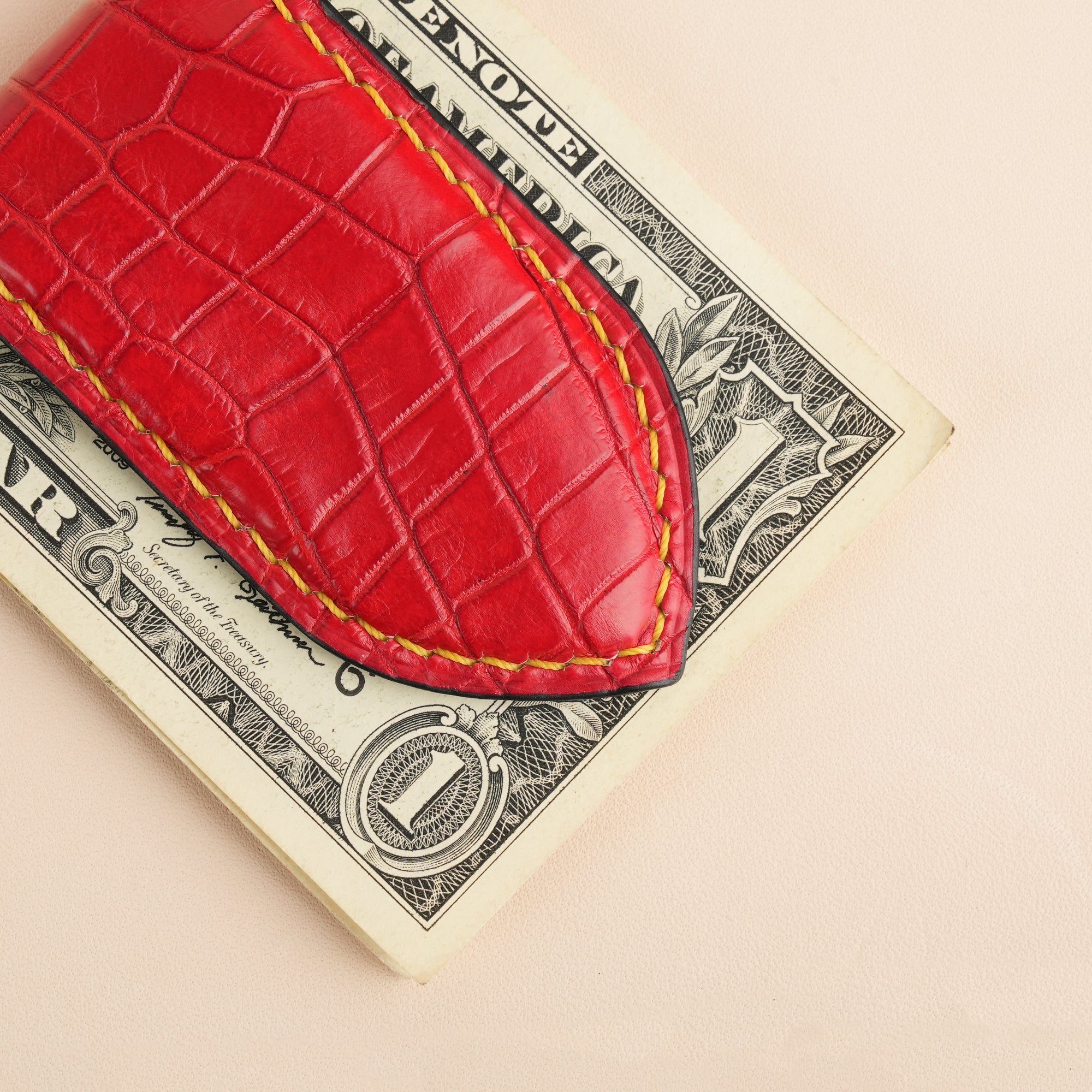 Red Alligator Leather Money Clip - Pointed Shape