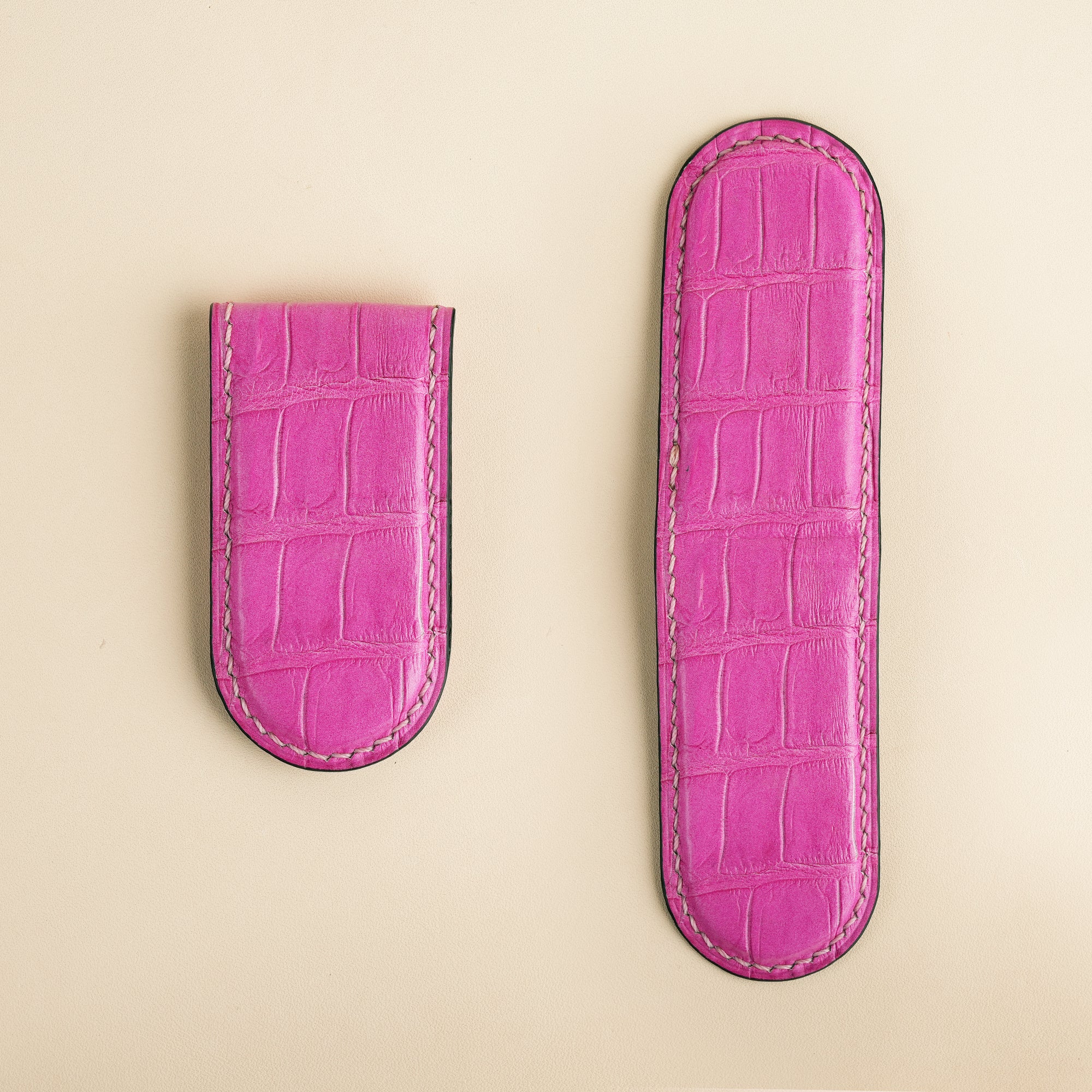 Pink Alligator Leather Money Clip - Rounded Shape