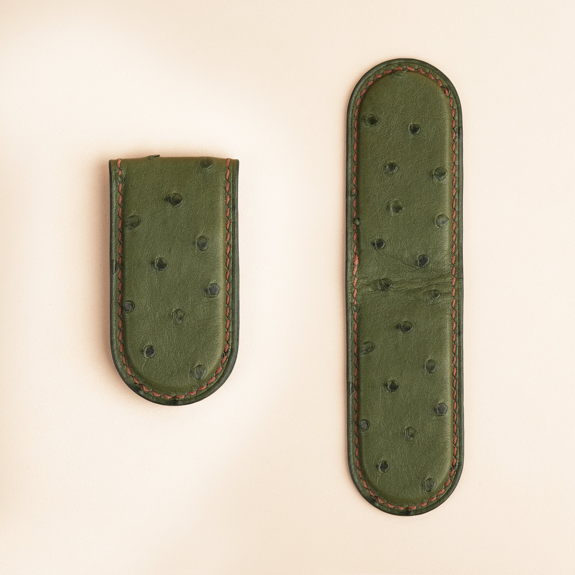 Green Ostrich Leather Money Clip - Rounded Shape