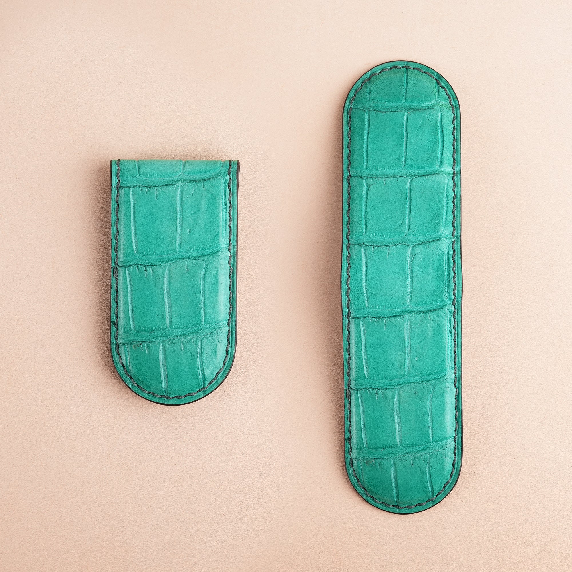 Aqua Green Alligator Leather Money Clip