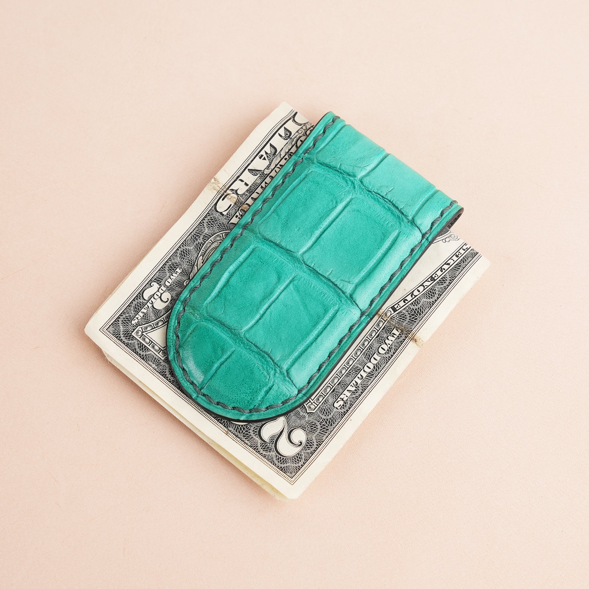 Aqua Green Alligator Leather Money Clip